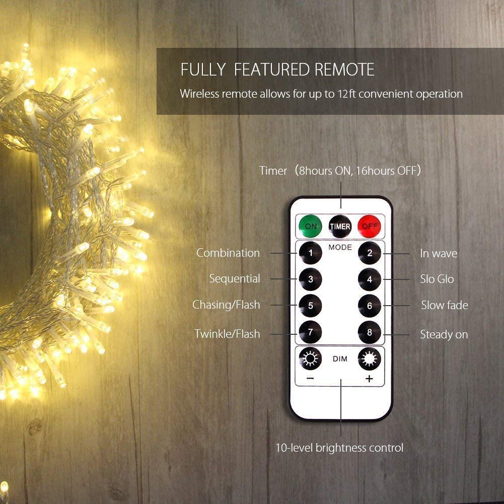 EShing LED String Lights Dimmable, USB Powered 100 Warm White LED Fairy Lights on 33ft Clear Cable, Twinkle Lights with Remote Timer for Indoor Outdoor Wedding Party Patio Backyard Room Decor