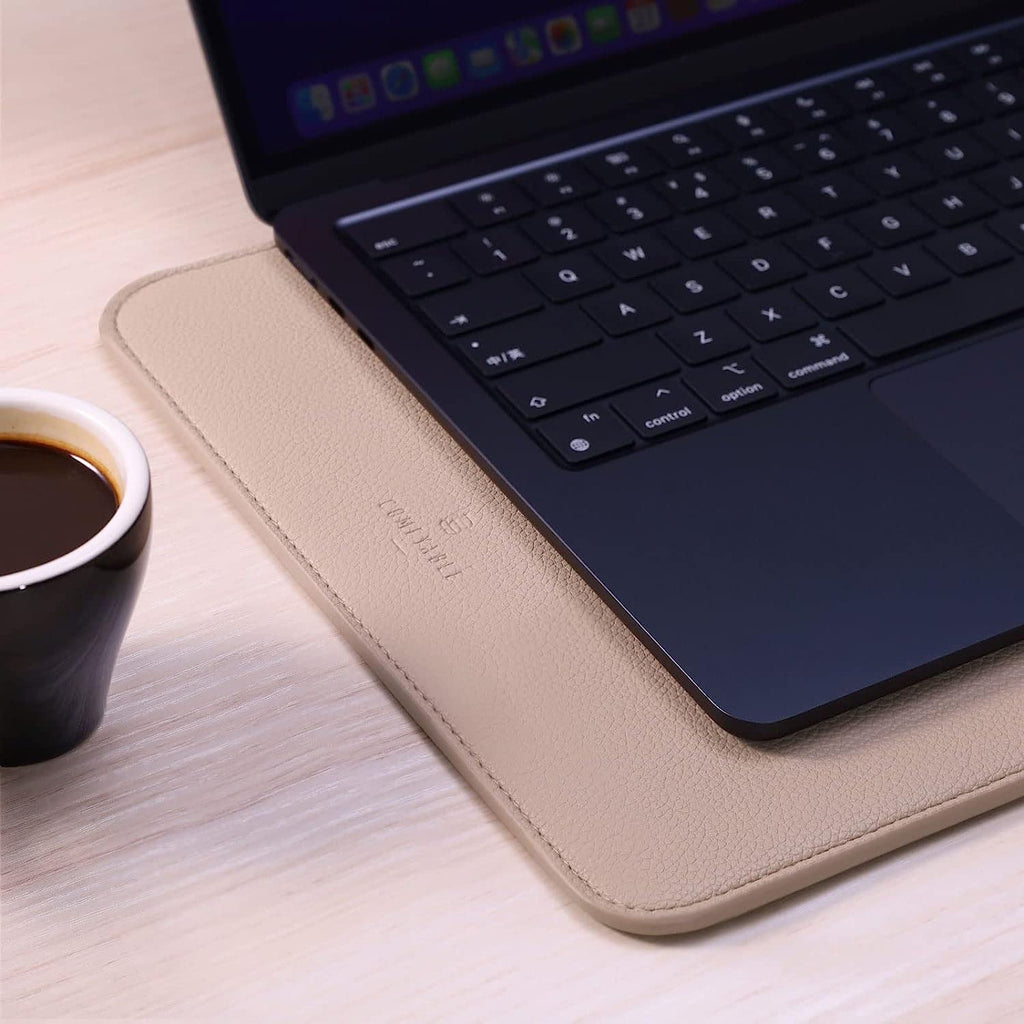 Comfyable Laptop Sleeve 15 Inch Precisely Compatible with MacBook Air 15" M5 M4 M3 M2 2026, Faux Leather Cover Case, Sand