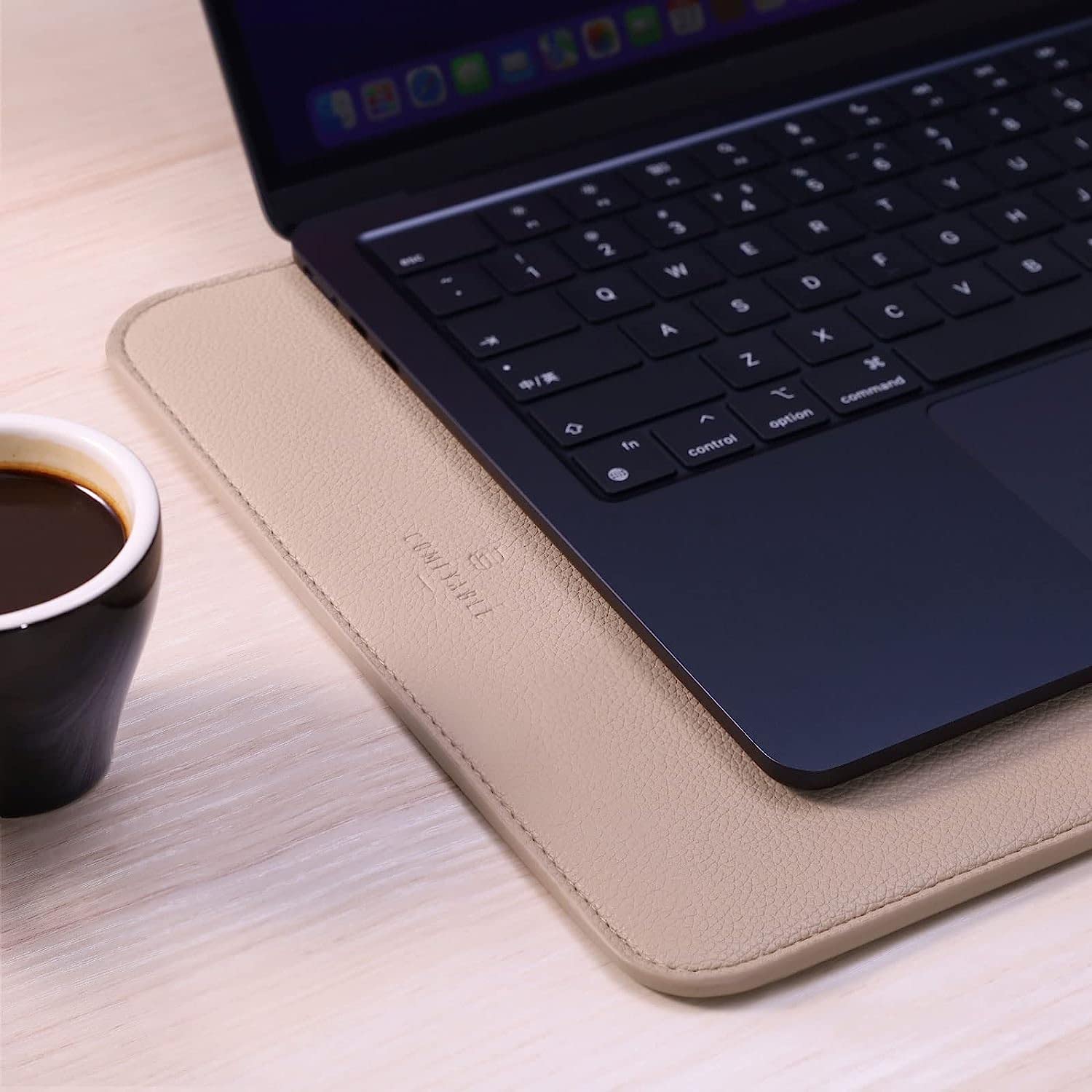 Comfyable Laptop Sleeve 15 Inch Precisely Compatible with MacBook Air 15" M5 M4 M3 M2 2026, Faux Leather Cover Case, Sand