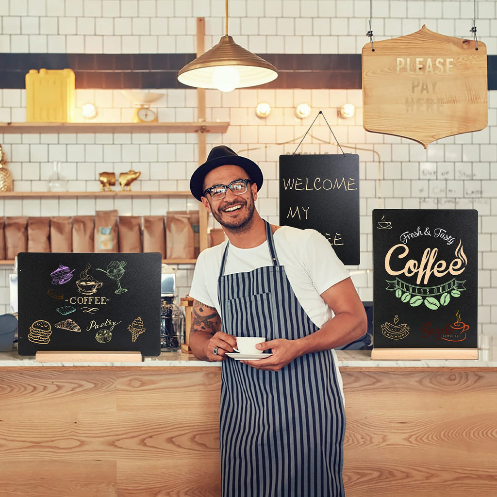 11.7x16.5 Inch Tabletop Chalkboard with Beech Base, Menu Chalkboard Stand, Message Board, Bar and Special Event Decorations, Hanging Double-Sided Chalkboard Sign for DIY Home Decoration