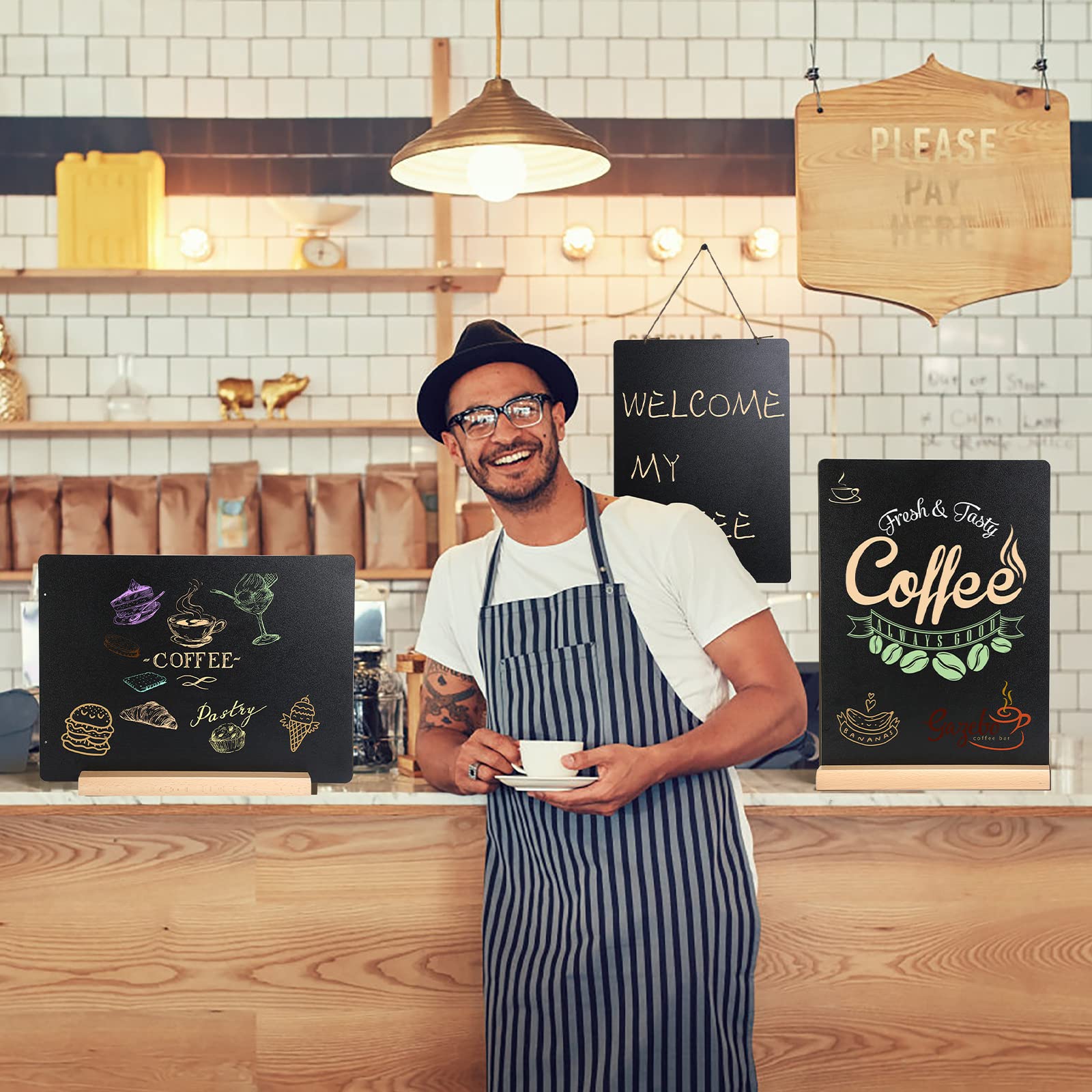 11.7x16.5 Inch Tabletop Chalkboard with Beech Base, Menu Chalkboard Stand, Message Board, Bar and Special Event Decorations, Hanging Double-Sided Chalkboard Sign for DIY Home Decoration