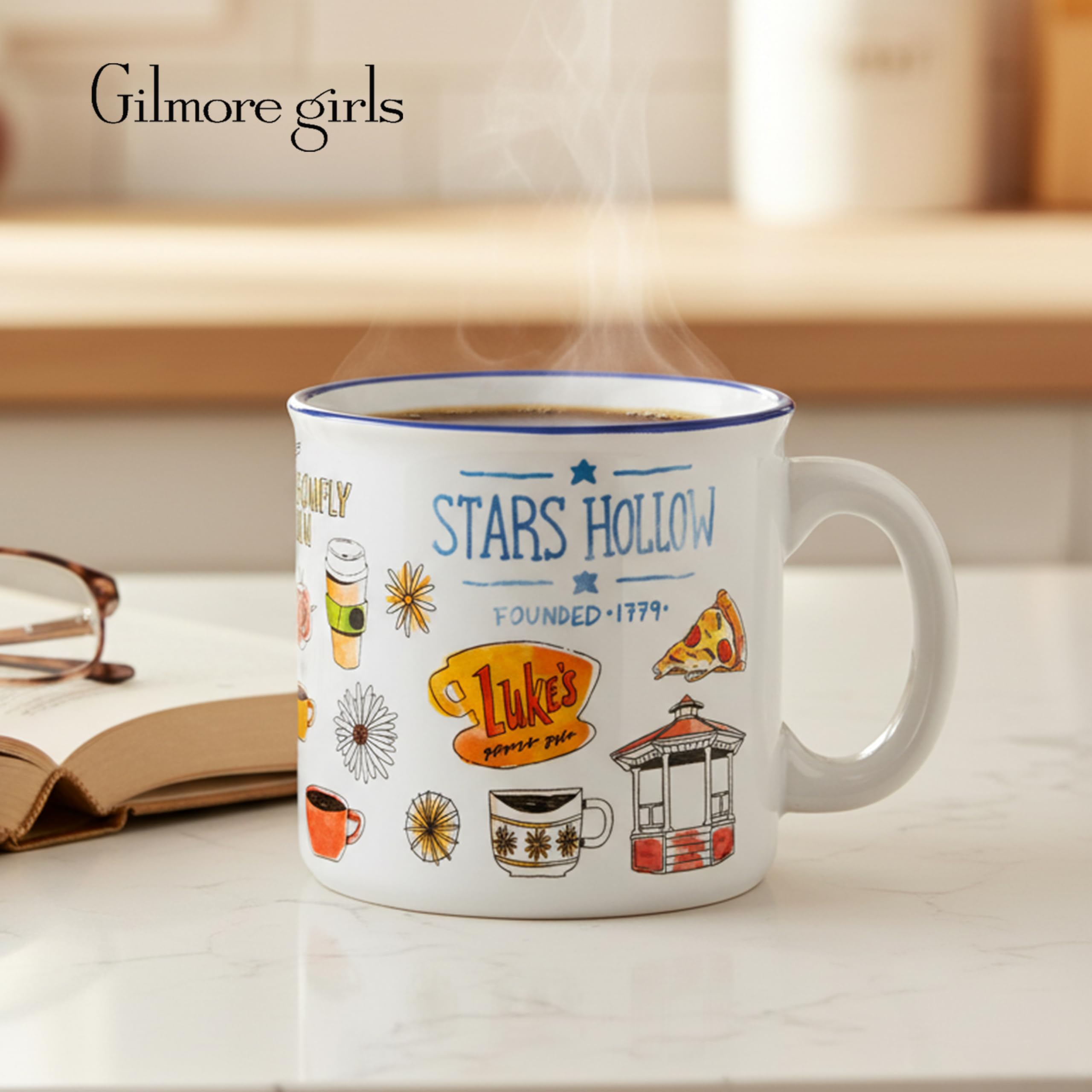 Silver Buffalo Gilmore Girls Luke's Featuring Iconic Stars Hollow Locations Ceramic Camper Mug, 20 Ounces
