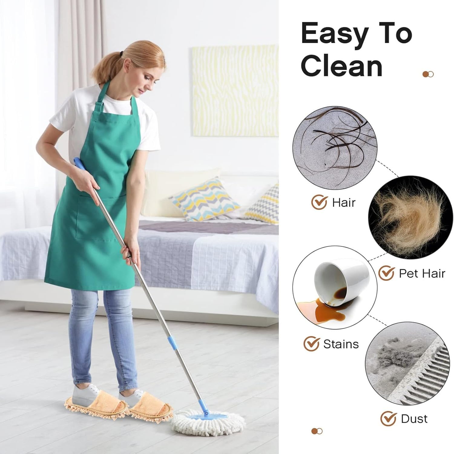 Mtxorvix 4Pcs Floor Mop Shoes, Microfiber Cleaning Mop Slippers Washable Floor Dusting Slippers Unisex Household Cleaning Tools for Pool Kitchen Floor Dust Dirt (Black, beige, M)