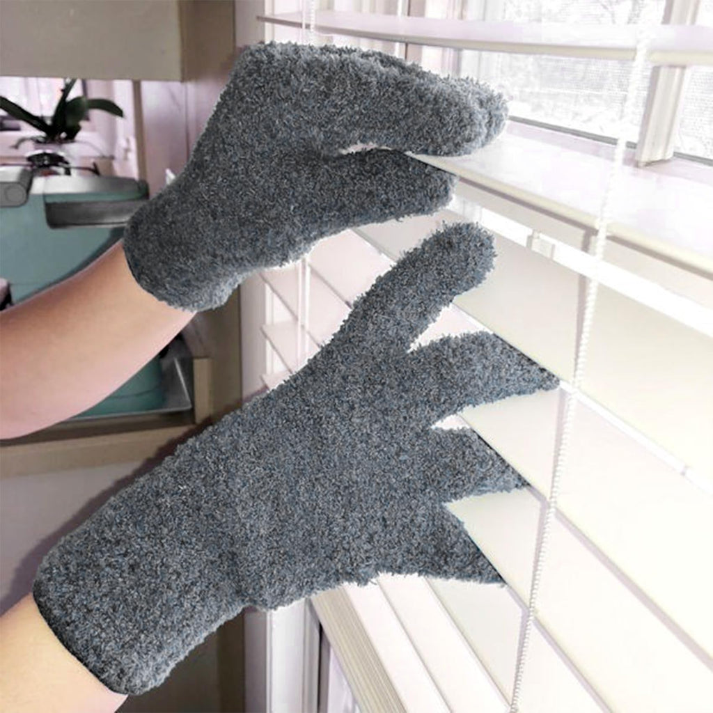 Ikosora 3 Pairs Microfiber Dusting Gloves, Plant Cleaning Reusable Microfiber Mitt for House, Car Blinds Cleaning Gloves, Grey, Green, Camel