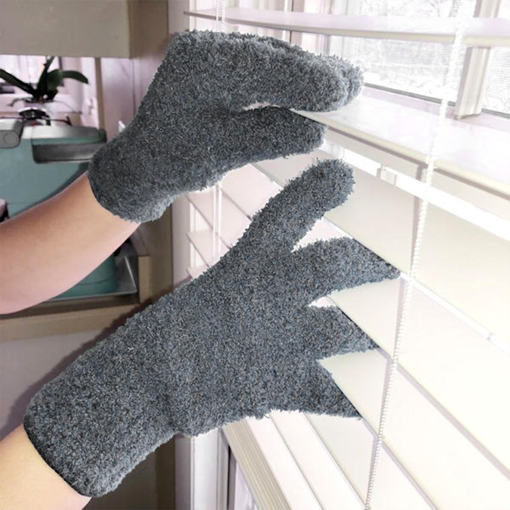 Ikosora 3 Pairs Microfiber Dusting Gloves, Plant Cleaning Reusable Microfiber Mitt for House, Car Blinds Cleaning Gloves, Grey, Green, Camel