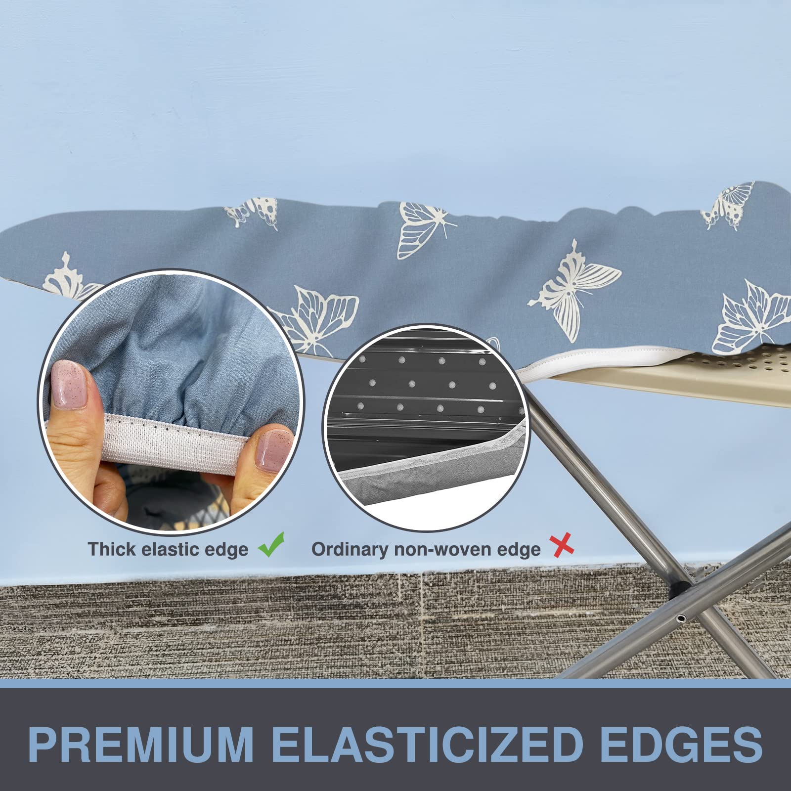 VividPaw Ironing Board Cover and Pad 18x49, Extra Wide, Thick Padding, Elastic Edge, Silicone Coated, Resist Scorching and Staining, Heavy Duty Iron Board Covers (Butterfly, 18" x 49")