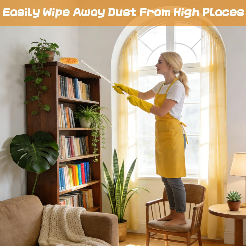 30 Pack Disposable Duster Refills, Heavy Duty Dusting Kit with Handle, 360°Multi-Surface Dust Cleaning Tool for Blinds, Ceiling Fans, Furniture & Hard-to-Reach Areas (Yellow)