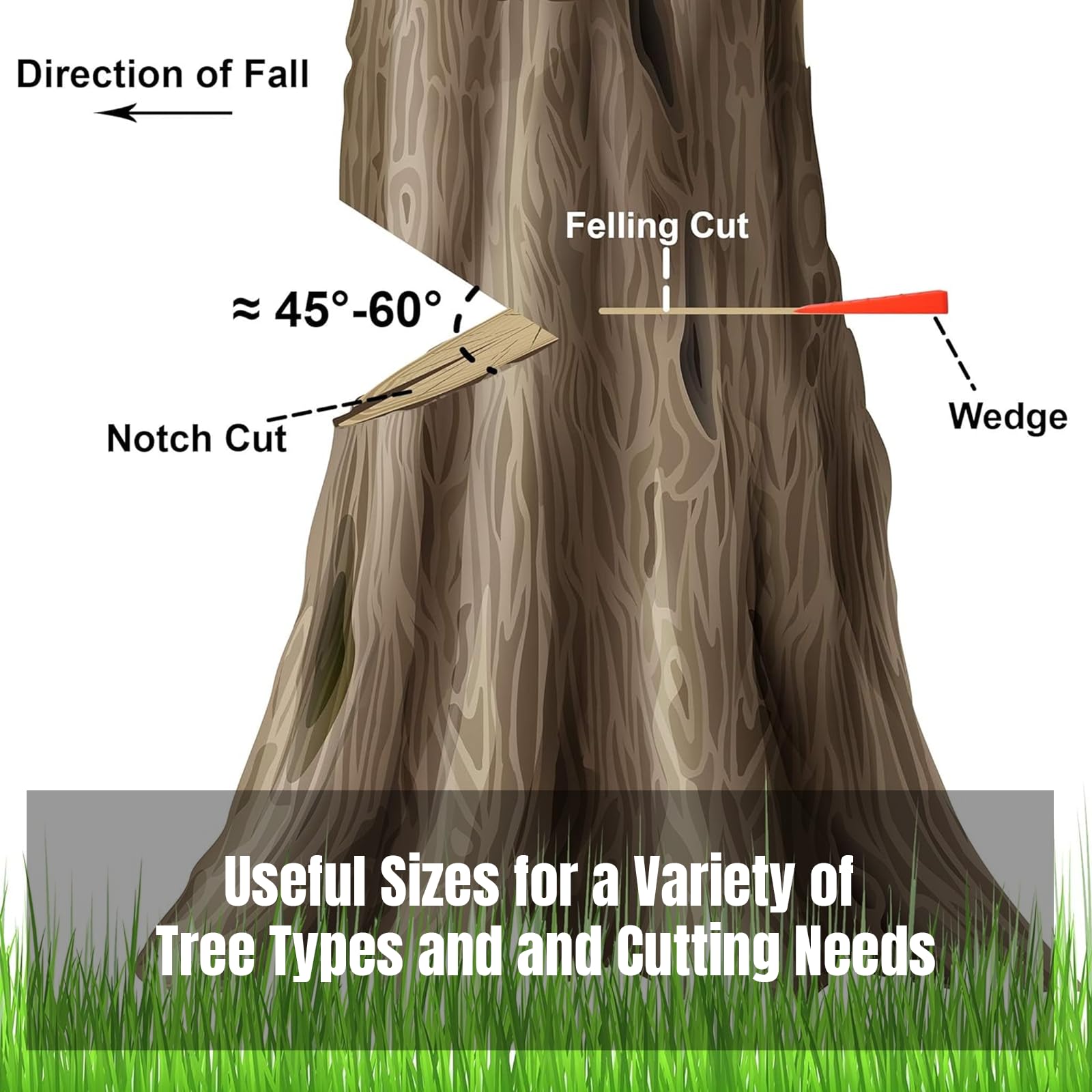 6 Pack Tree Felling Wedges with Spikes for Safe Tree Cutting – 2 Each of 10", 8” and 5.5” Wedges with Storage Bag; 6 Felling Dogs to Guide Trees Stabilize and Safely to Ground for Loggers and Fallers