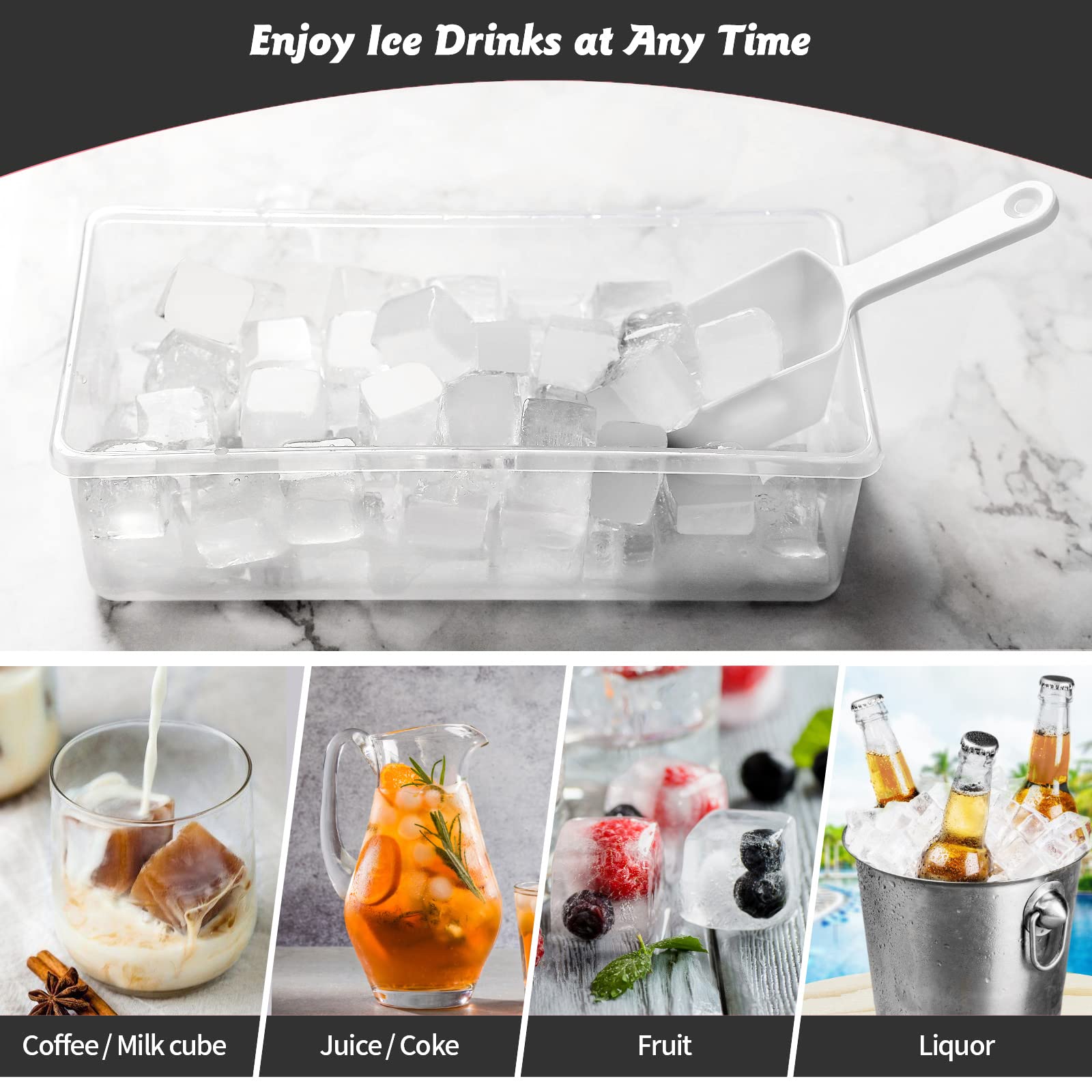 Food-grade Silicone Ice Cube Tray with Lid and Storage Bin for Freezer, Easy-Release 36 Small Nugget Ice Tray with Spill-Resistant Cover&Bucket, Flexible Ice Cube Molds with Ice Container, Scoop Cover