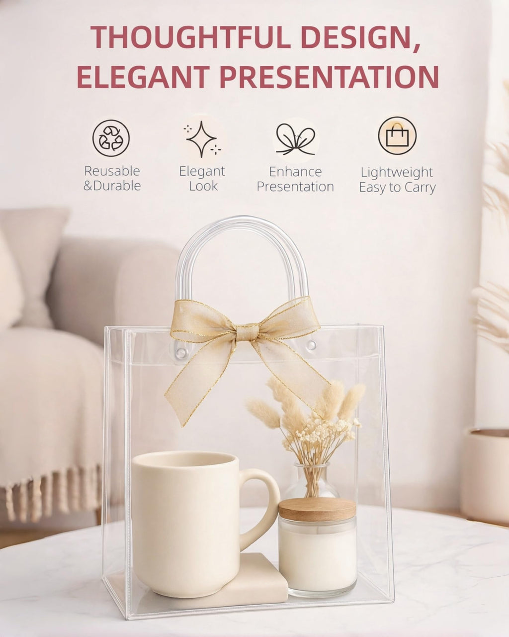 VAGREEZ Clear Gift Bags with Handle and Ribbon 25 Pack | Reusable, Transparent, Assorted Sizes, Bulk Loot Bags | Ideal for Party, Wedding, Birthday, Christmas and Small Business | 7.9"X3.15"X7.9", Small-Size