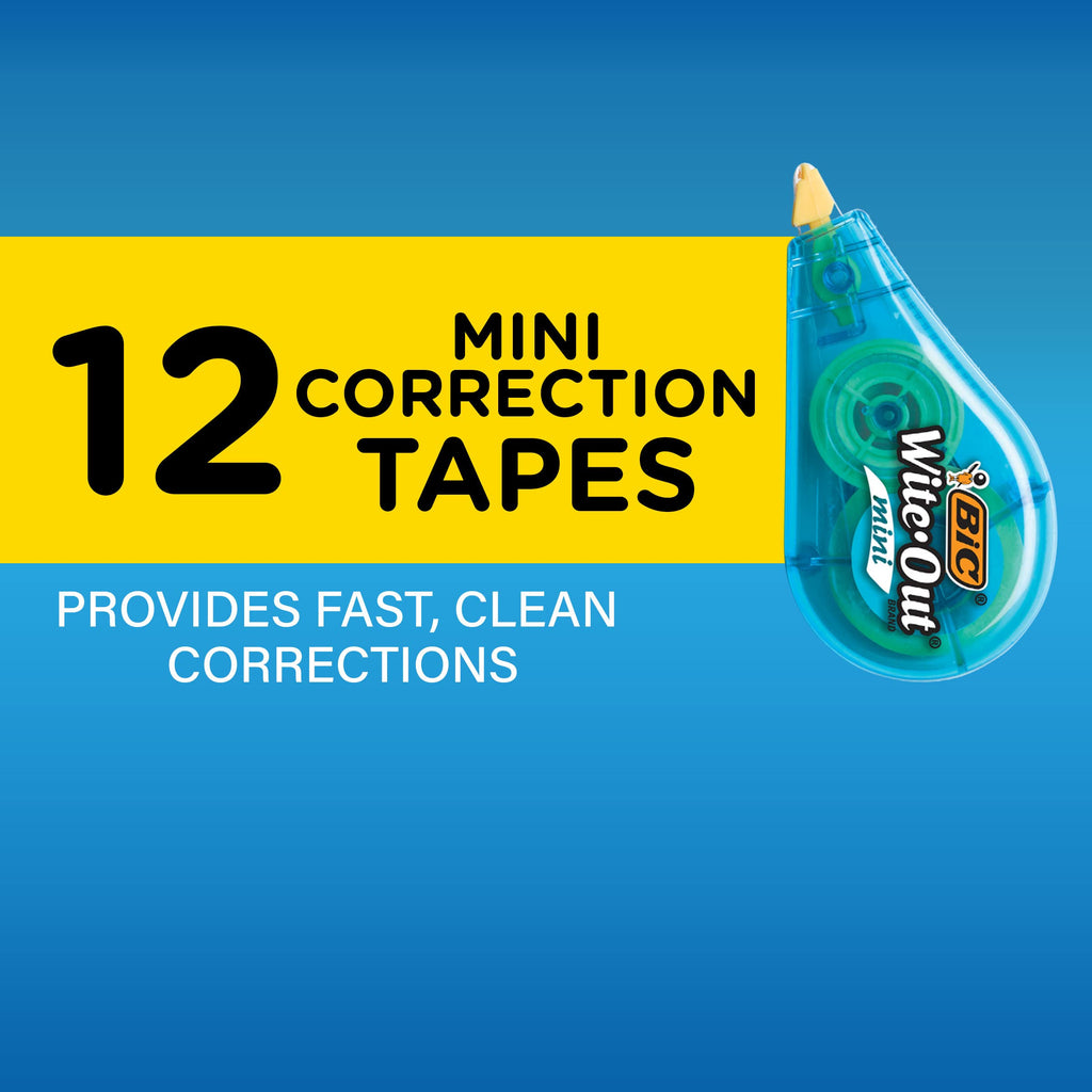 BIC WiteOut Brand Mini Tape, White, 12 Pack