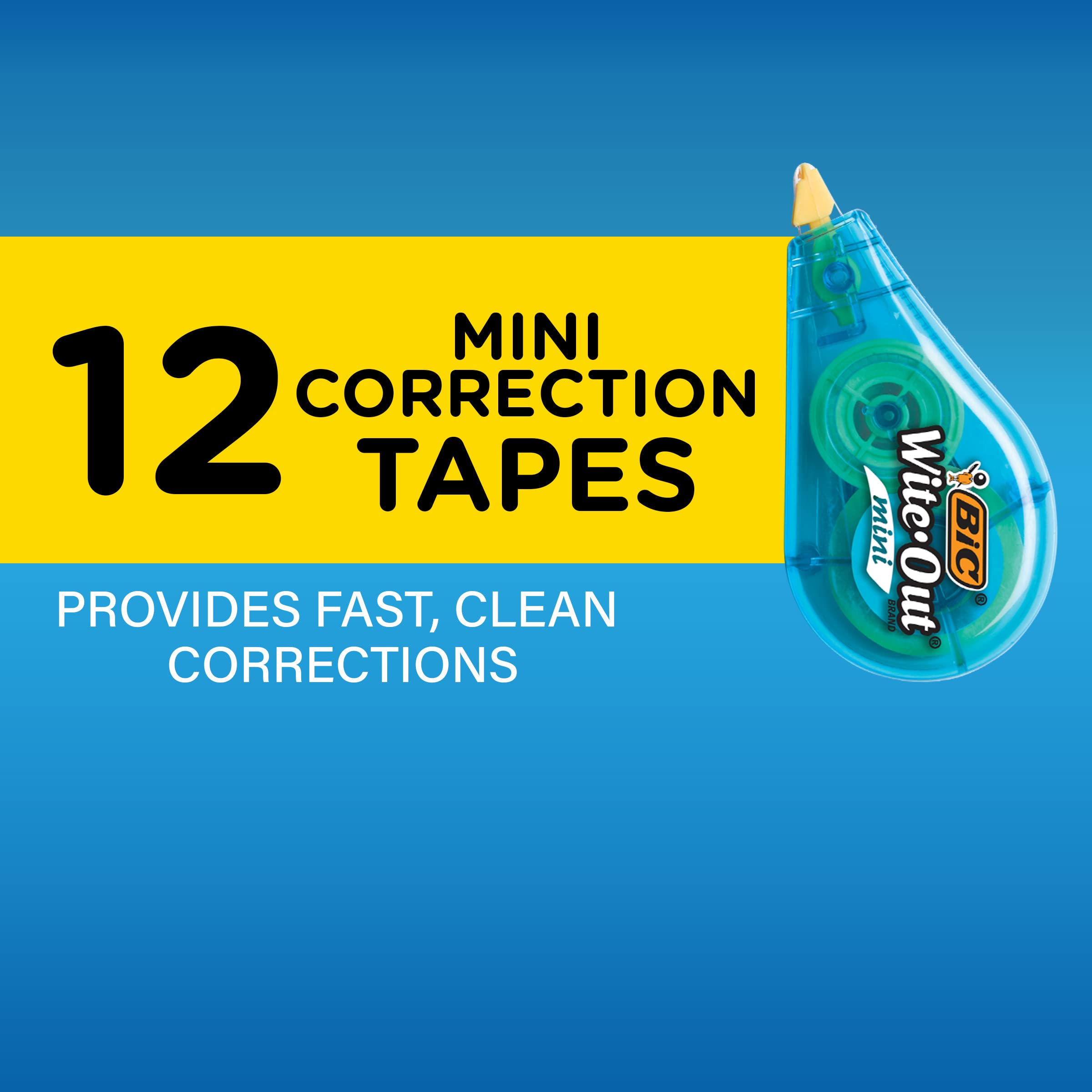 BIC WiteOut Brand Mini Tape, White, 12 Pack