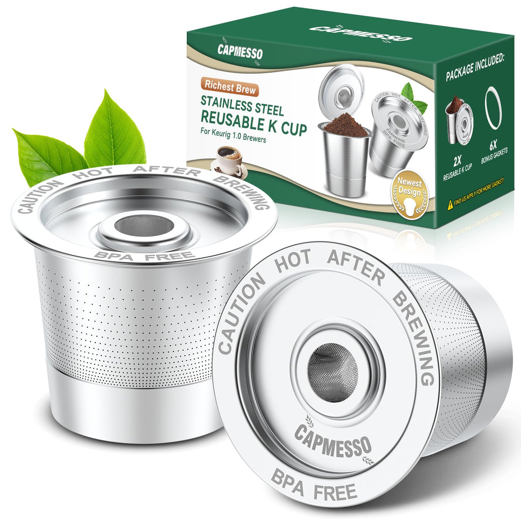 2 Pack Reusable K Cups Coffee Pods for Keurig 1.0: Stainless Steel Refillable K Cup - Reusable Coffee Filter for Keurig 1.0 Coffee Maker, Permanent, Eco-Friendly, Newest Design