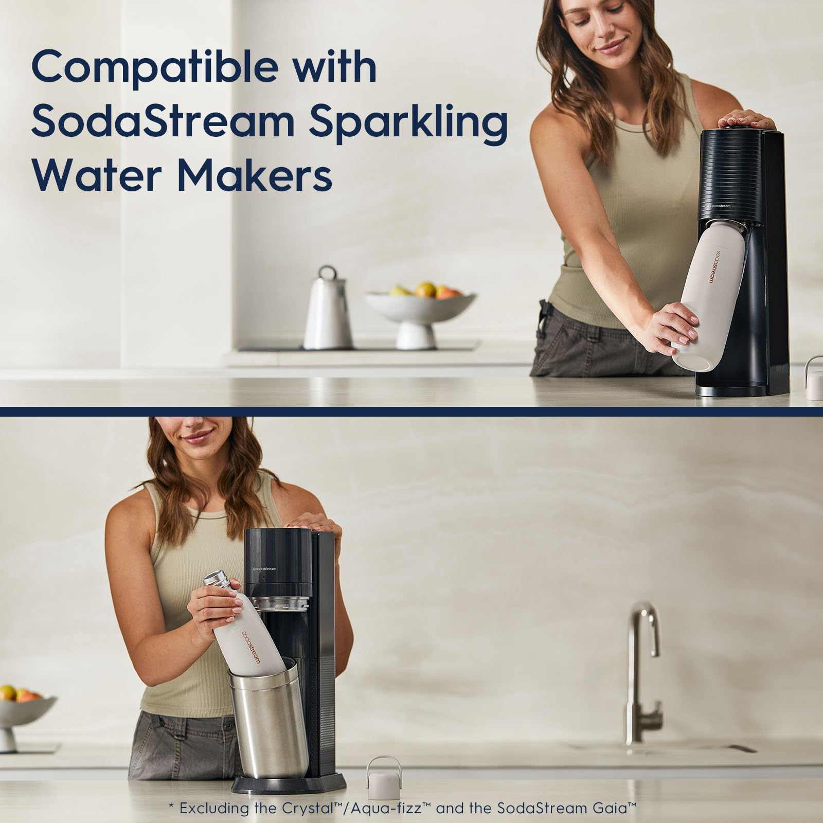 SodaStream - Fizz & Go Cool Bottle | Stainless Steel Carbonating Water Bottle | Keeps Drinks Cold 12 Hrs | Cupholder Friendly | Compatible with Pink CO2 Cylinder Machines | Storm Color | 0.9L