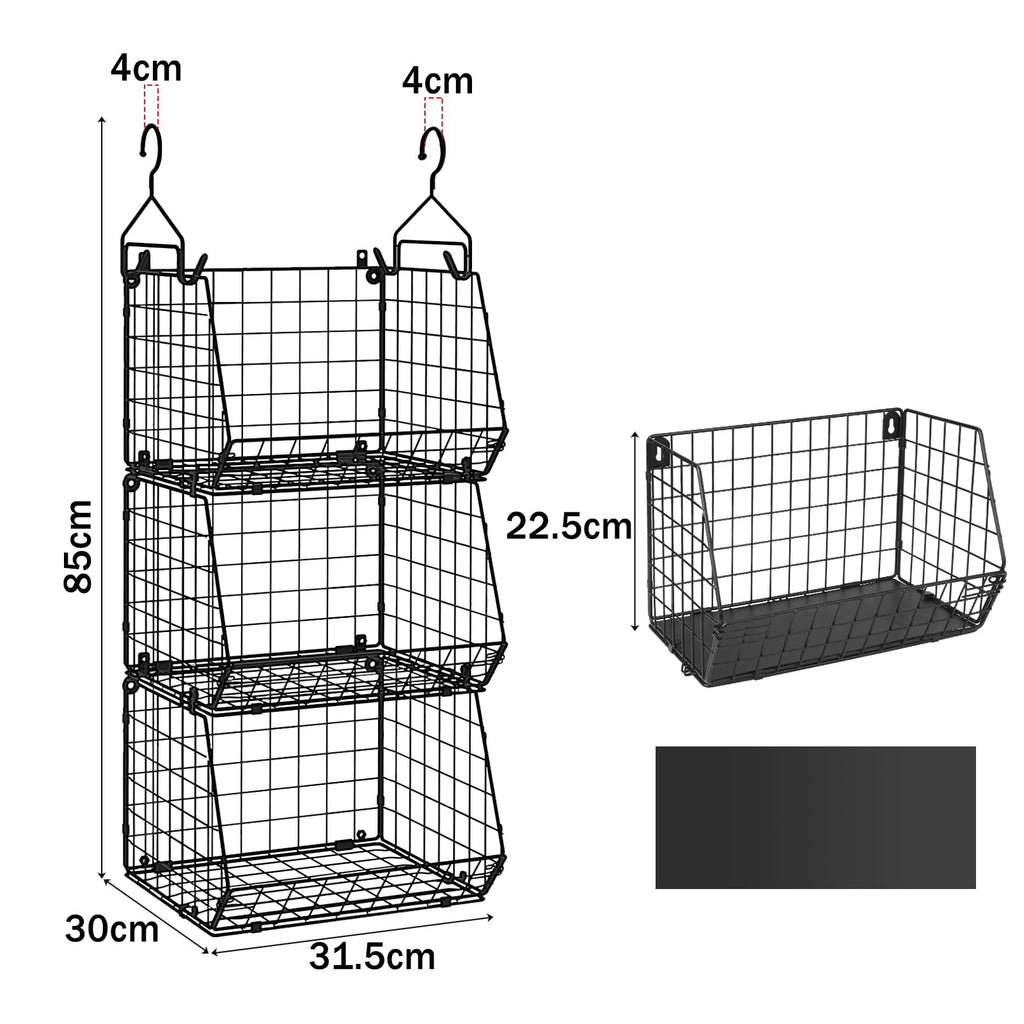 Guvarog 3-Pack Hanging Closet Organizer Wire Basket for Fruit, Vegetable, Potato and Onion Storage - Wall Mounted Closet Organization Bin