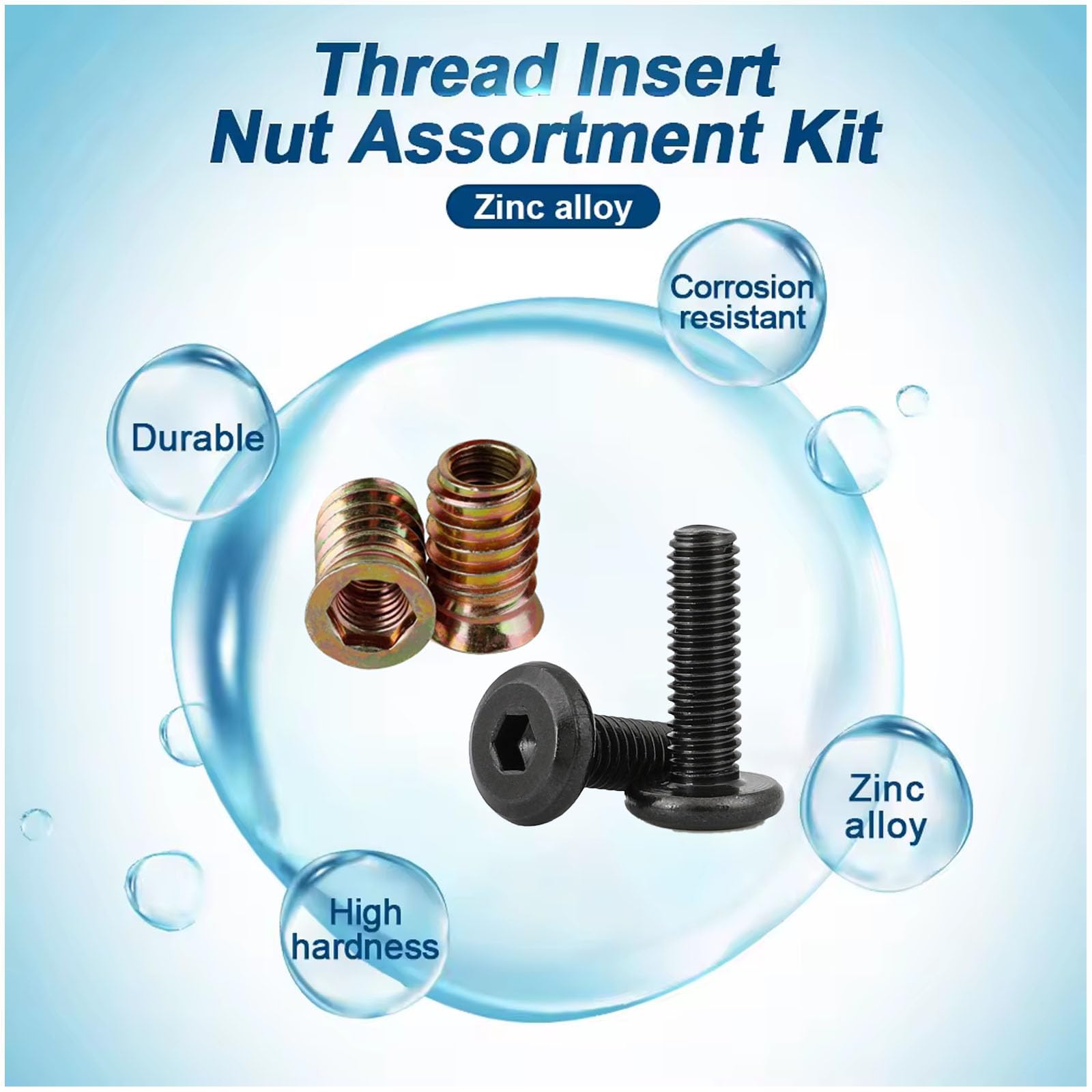 YELINTIAN 50 Pieces M6 x 15mm Threaded Inserts Nuts Zinc and 50 Pieces M6 x 20mm Flat Head Socket Head Screws Countersunk Bolts for Furniture Chair Table Desk Crib Bed, Fully Threaded