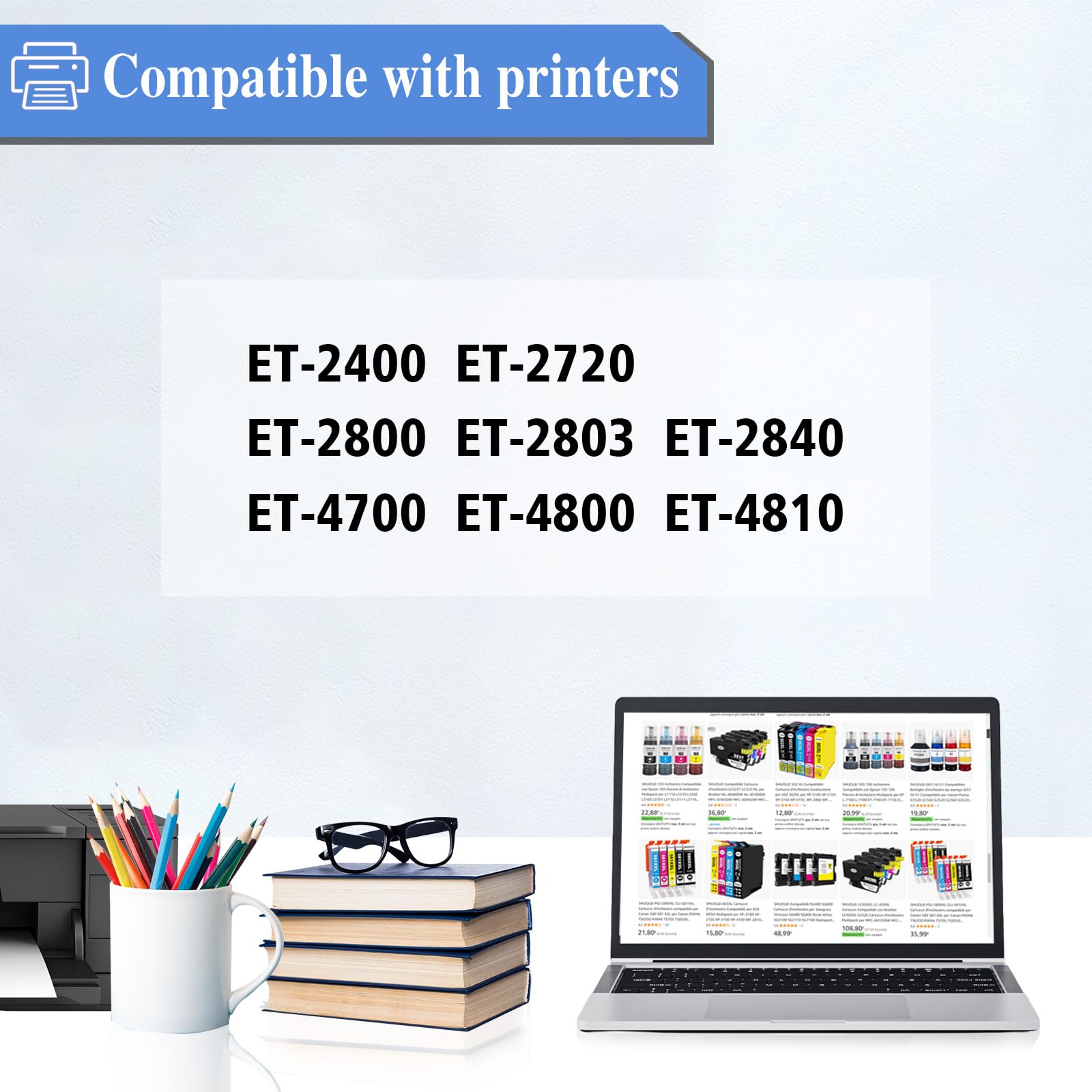 522 Ink Refill Bottles Replacement for Epson 522 Ink Refill Bottles for Ecotank ET-2800 ET-4800 ET-2400 ET-2803 ET-2840 ET-2720 ET-4700 ET-4810 Printer (3BK C M Y)