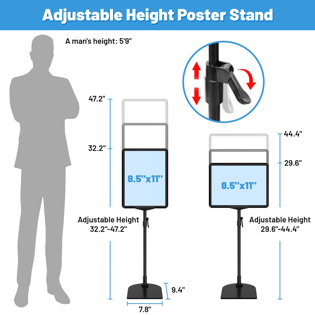 VAIIGO 4Pack Sign Stand for Display 8.5 x 11, Adjustable Poster Stand for Table Top & Floor, Floor Standing Sign Holder, Metal Signage Stands for Business, Tradeshow, Store, Farm Display Stands