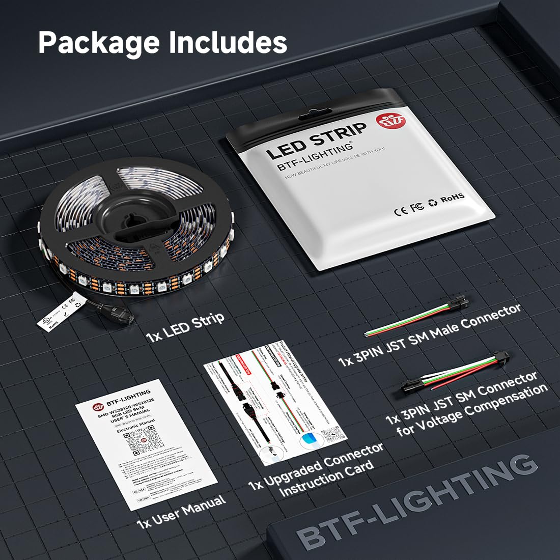 BTF-LIGHTING UL Listed WS2812B IC ECO LED Strip Individually Addressable RGB 5050SMD Alloy Wire 5M 300LED 60Pixel/m Flexible Dream Color Black PCB IP30 DC5V for DIY Project(No Adapter or Controller)