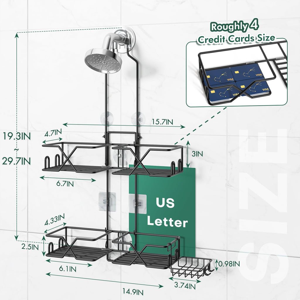 Upgraded Hanging Shower Caddy for Handheld Shower Heads,Adjustable Height Extra Long Bathroom Shower Organizer Hanger Rack with Hooks,Soap Holder