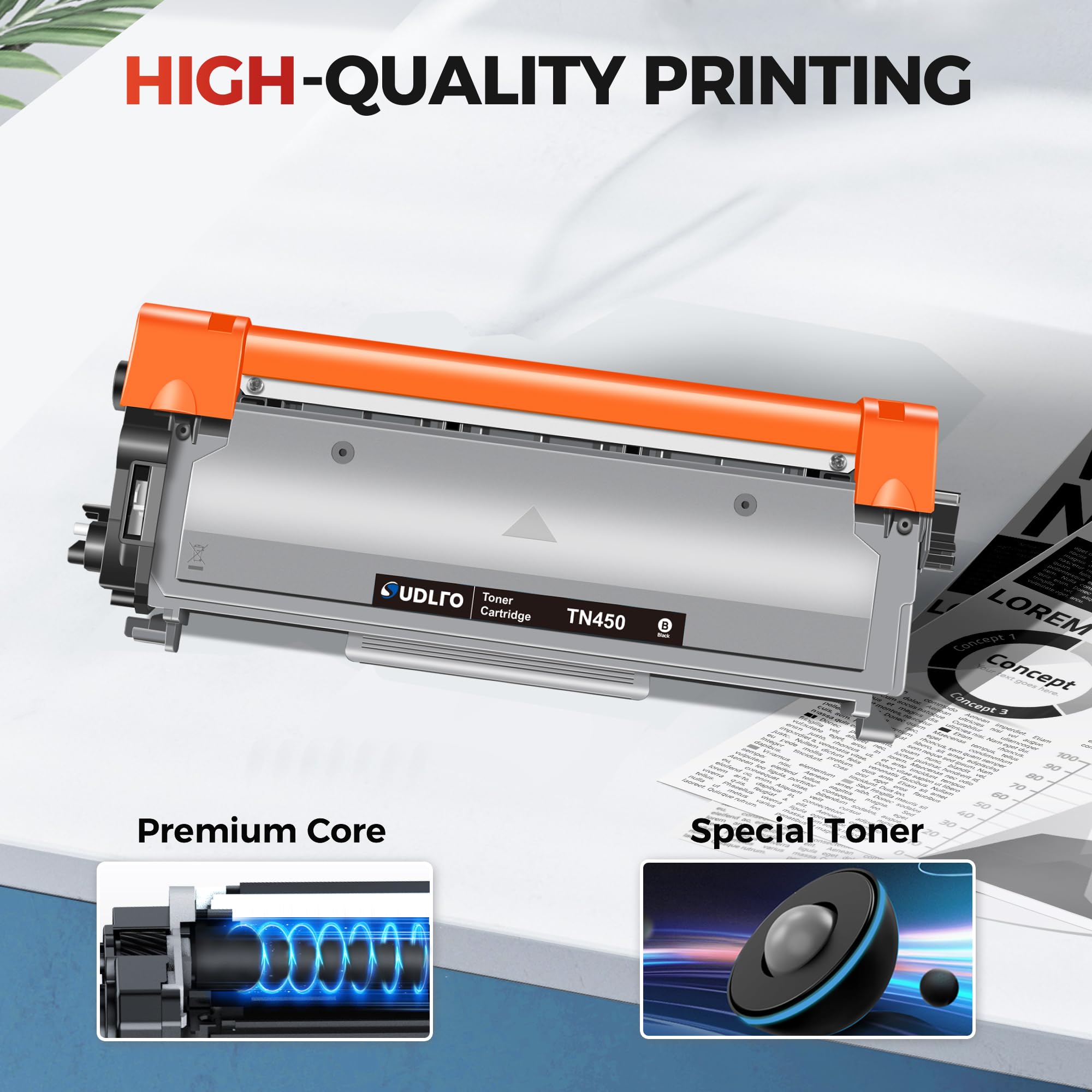 TN450 Toner Cartridge Black 2 Pack for TN450 TN-450 TN420 TN-420 Black Work with DCP-7065D HL-2240 MFC-7860DW HL-2270DW HL-2240DW DCP-7065DN MFC-7360N MFC-7460DN Printer L450-DW