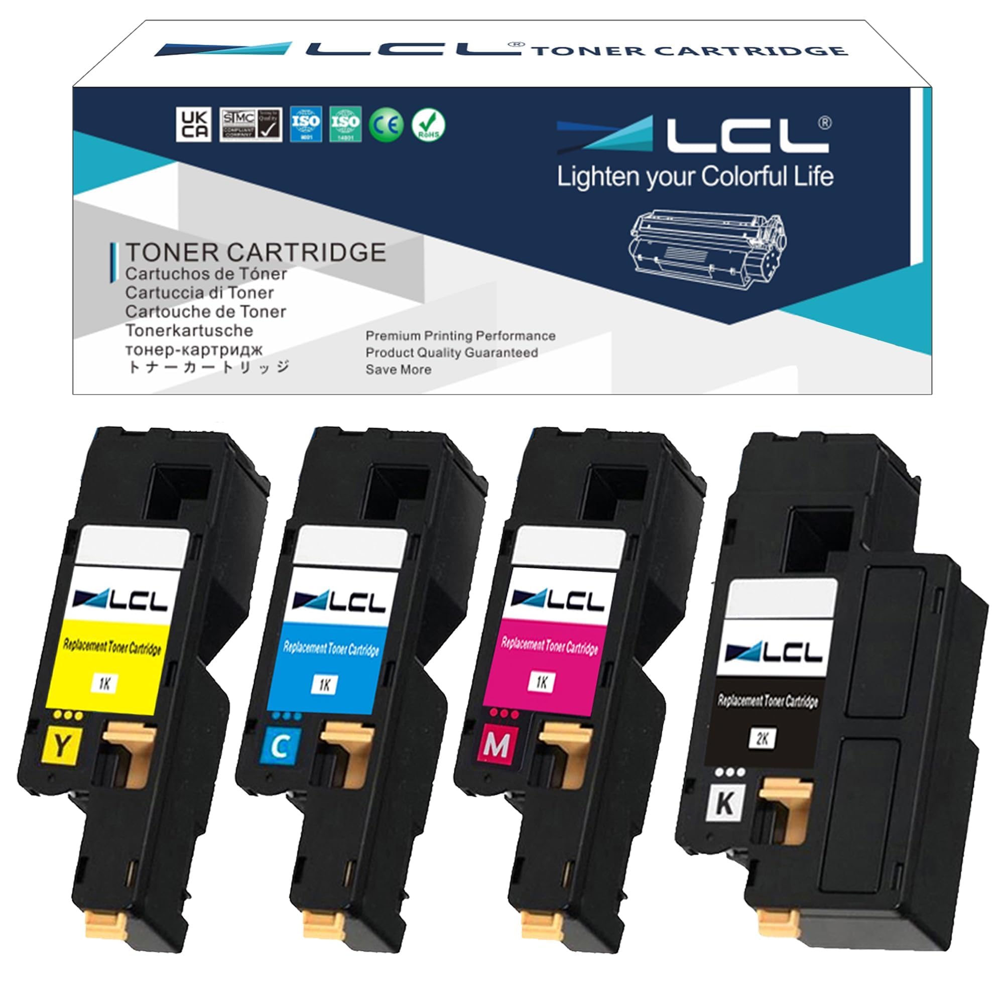 LCL Compatible Toner Cartridge Replacement for Xerox 106R01630 106R01627 106R01628 106R01629 for Xerox Phaser 6000 6010 6010N WorkCentre 6015 6015N (4-Pack, Black, Cyan, Magenta,Yellow)