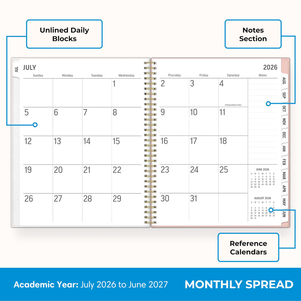 Blue Sky 2026-2027 Large Print Weekly and Monthly Academic Year Planner Calendar, July 2026 - June 2027, 8.5" x 11", Flexible Cover, Wirebound, Storage Pocket, Laminated Tabs, Charlotte