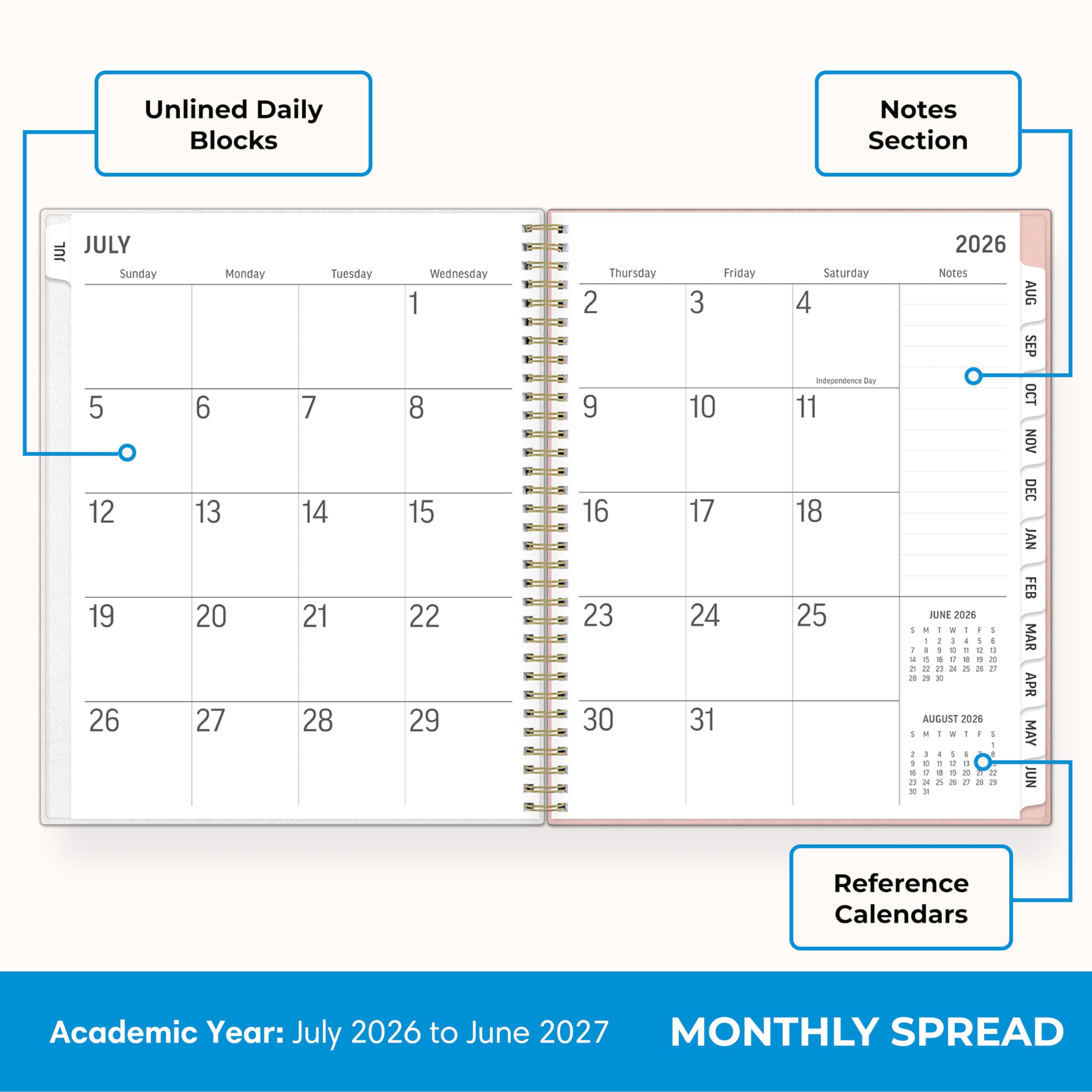 Blue Sky 2026-2027 Large Print Weekly and Monthly Academic Year Planner Calendar, July 2026 - June 2027, 8.5" x 11", Flexible Cover, Wirebound, Storage Pocket, Laminated Tabs, Charlotte
