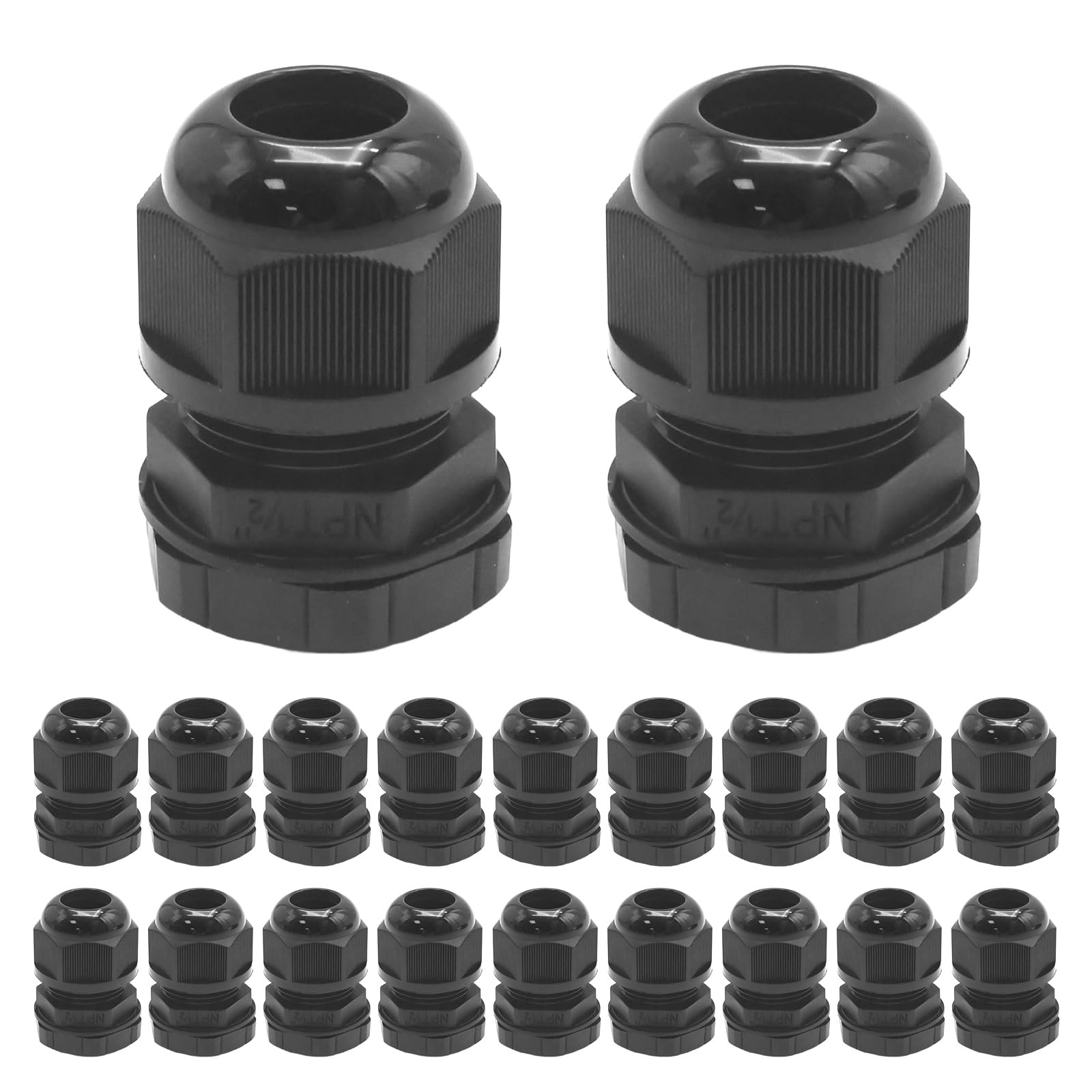 20Pcs 1/2" NPT Cable Glands, Waterproof Strain Relief Cord Connector, Adjustable Strain Relief Cord Connector Grip with Gaskets and Lock Nut for Junction Box Solar Energy