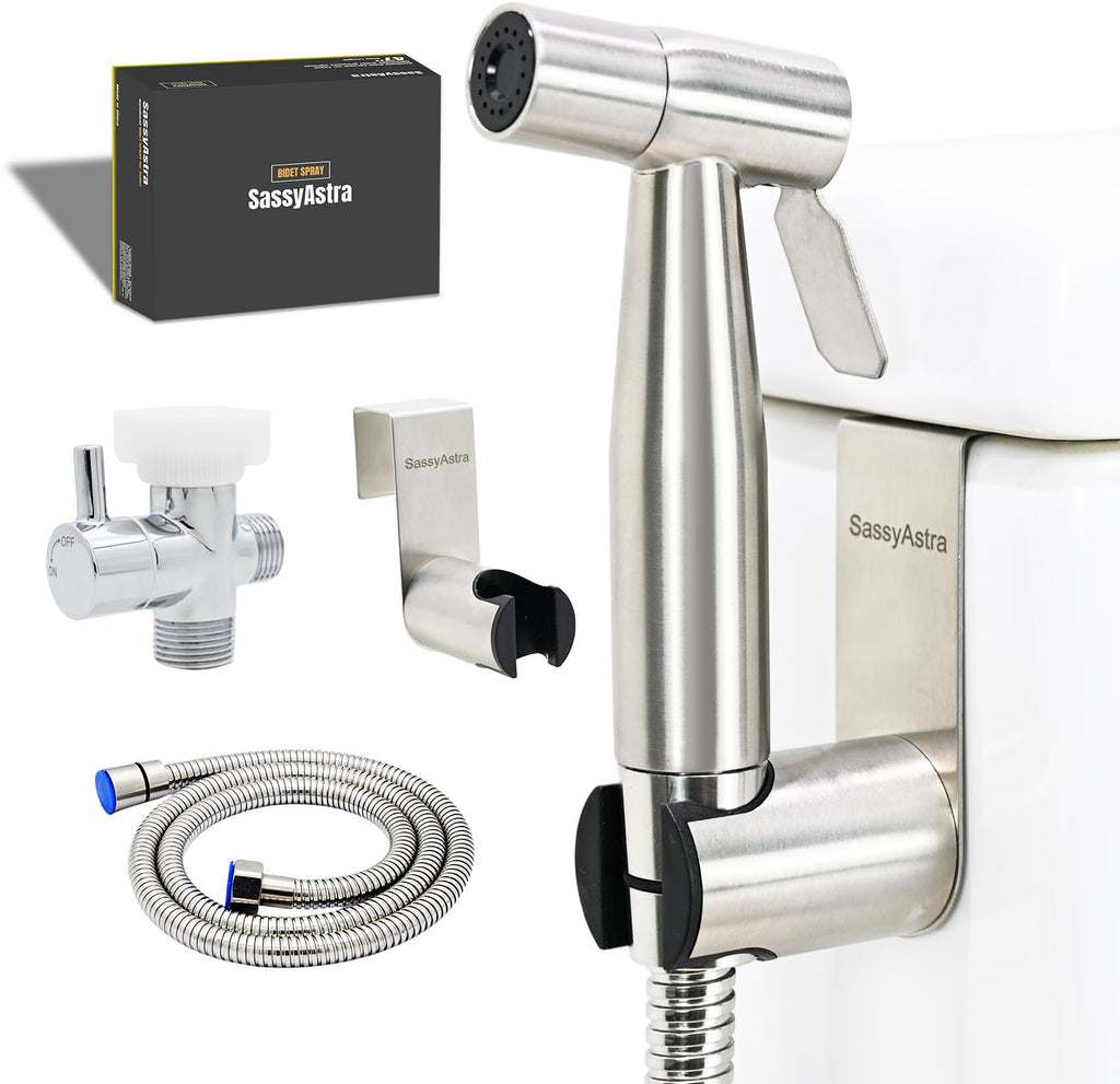 SassyAstra Handheld Bidet Sprayer for Toilet, Adjustable Water Pressure, 47 inch Hose Length (Stainless Steel, 1 Pack)