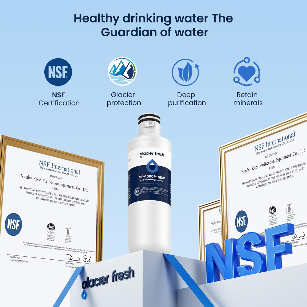 GLACIER FRESH Water Filter LT1000PC Compatible with LG LT1000P, LT1000P/PC/PCS, LT-1000PC, MDJ64844601, 9980 Water Filter, and LT120F, ADQ73214404 Air Filter Combo, 3 Pack