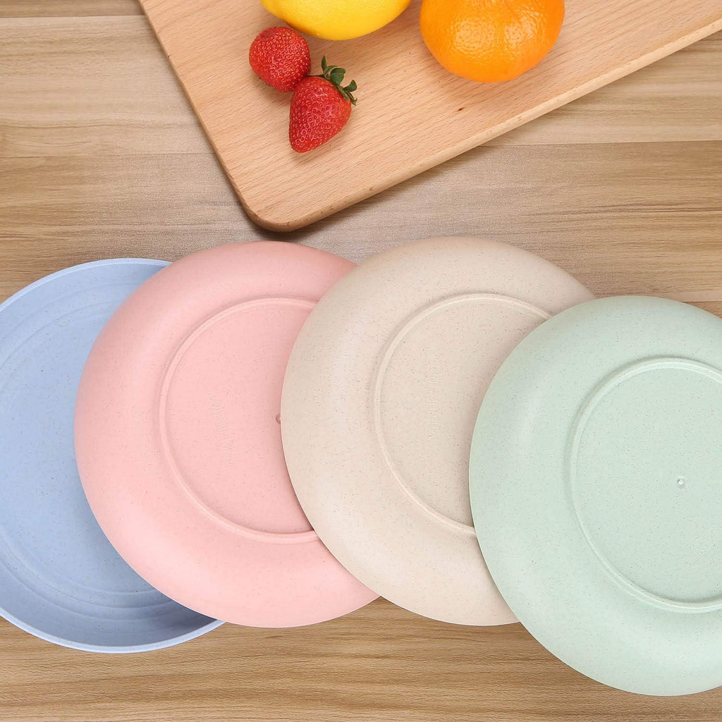 8 Pieces 9 Inch Plates, 23cm Plates, Wheat Stalk Dinner Plates, Wheat Straw Plates, Reusable Plastic Plates for Salad, Fruits, Cake, Snacks - Safe, BPA Free Health