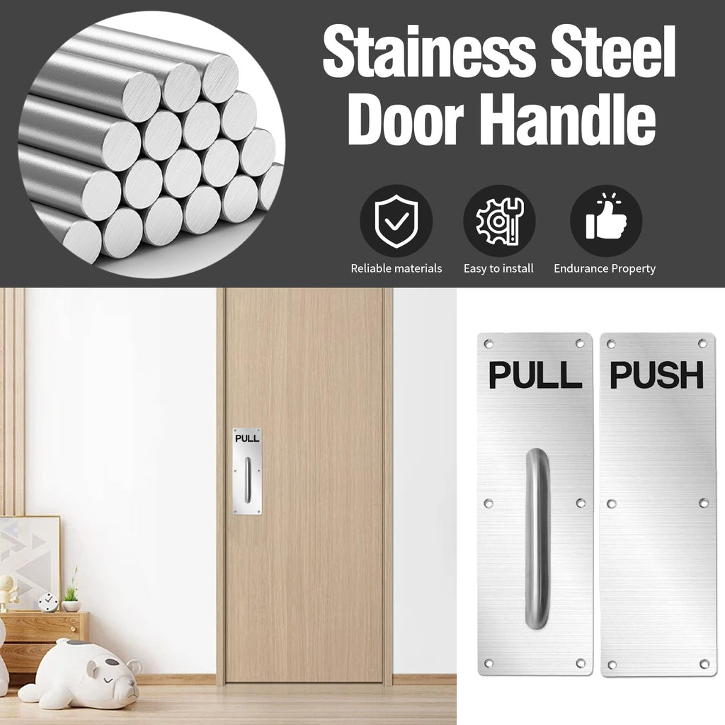 DUZFOREI Stainless Steel Door Handle, Pull and Push Plate Commercial Door Handle with Screws, 11.8" x 3.9" Door Handle