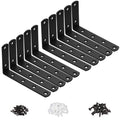 Kamtop 10 PCS L Shelf Brackets, 5 Inch x 3 Inch Heavy Duty Corner Brace, 90 Degree Joint Angle Bracket Wall Hanging L Shape Right Angle Shelf Bracket with Screws, Black