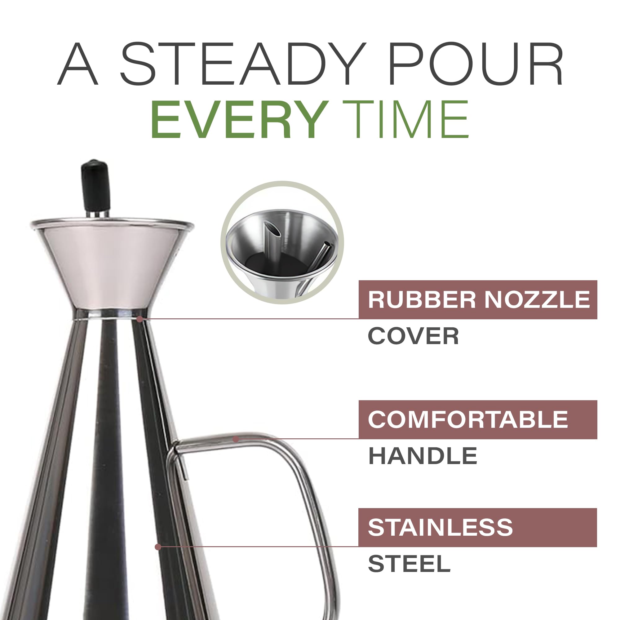 Olietta Oil Dispenser Stainless Steel Non Drip Leak Proof No Mess Olive Oil & Vinegar Pourer & Kitchen Drizzler Bottle 500ML 0.5 Litre Great for Pouring & Drizzling Easy to Clean & Leakproof