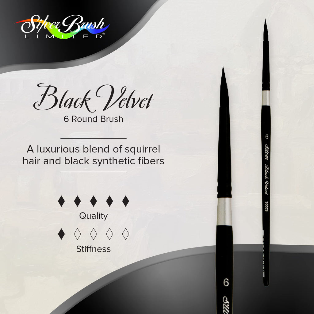 Silver Brush 3000S-6 Black Velvet Short Handle Blend Squirrel and Risslon Brush, Round, Size 6