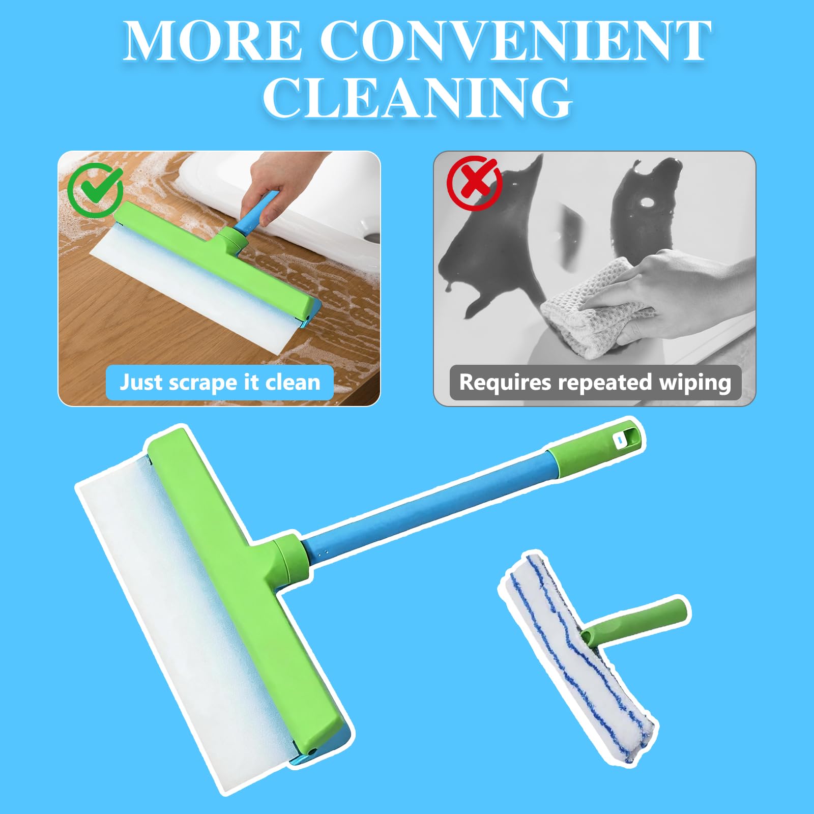 Window Squeegee - Recyclable Cleaner Scraper with Microfiber Scrubber, Window Cleaner for Glass Mirror Car Shower Doors Squeegee