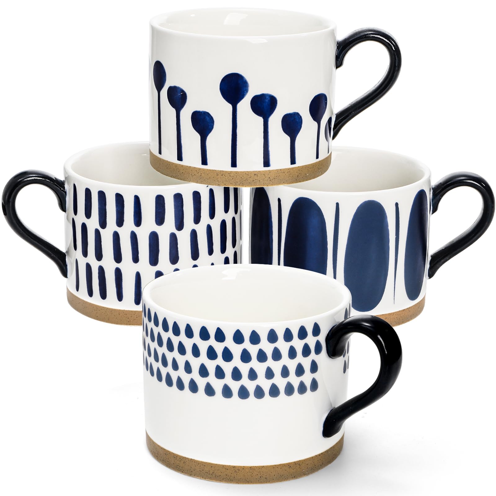 SOUJOY Set of 4 Porcelain Coffee Mugs, 15 Oz Hand Painted Coffee Cups with Handles, Large Glazed Stoneware Mugs for Tea, Hot or Cold Drinks, Best Gifts for Birthday, Wedding