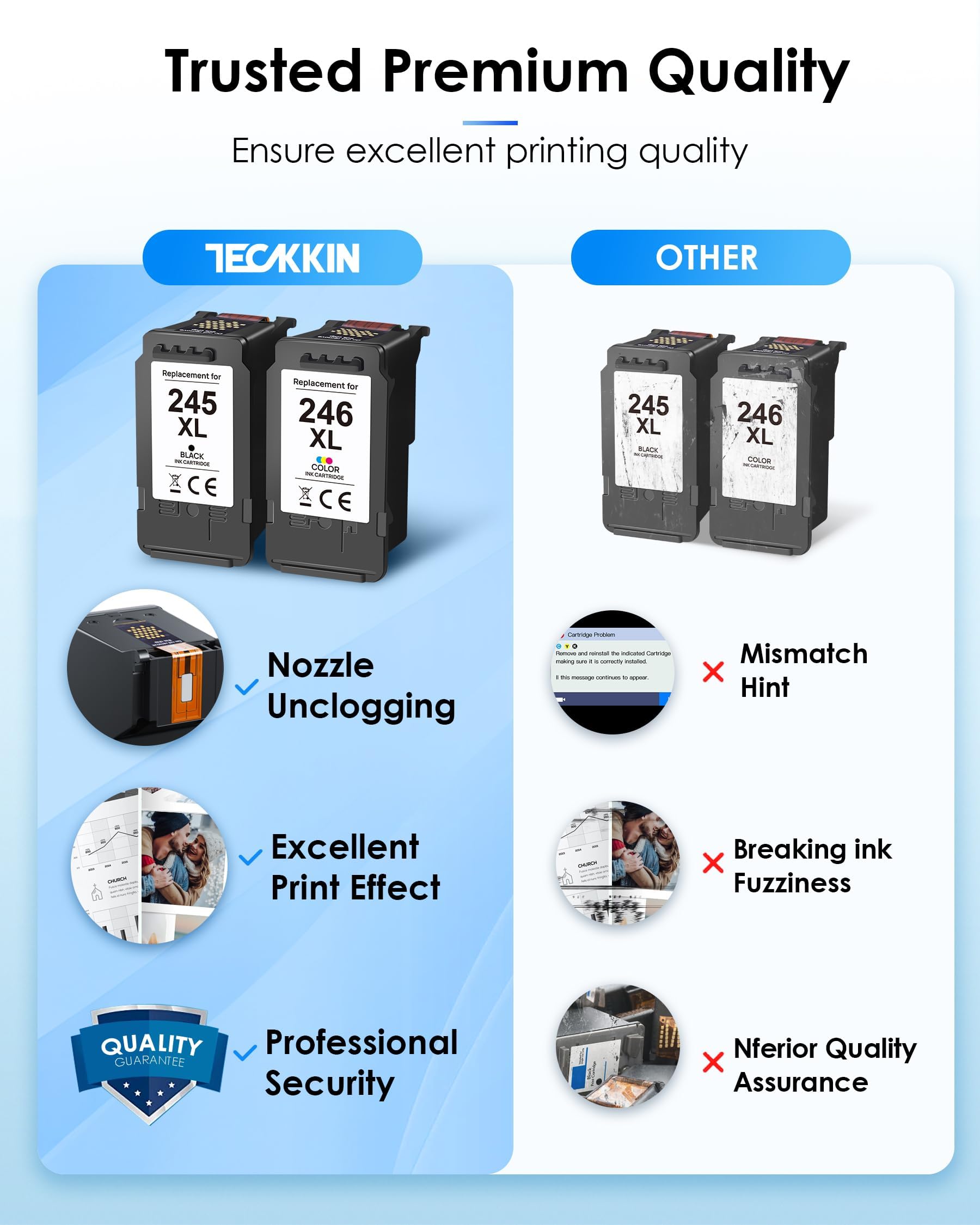 245XL 246XL Ink Cartridge Replacement for Encre Canon Ink 245 246XL Black Color, for Canon TS3420 Ink Cartridges, Compatible with Canon PIXMA TS3420 TS3320 MG2525 MG2522 MG3020 MG2920 MX492 Printer