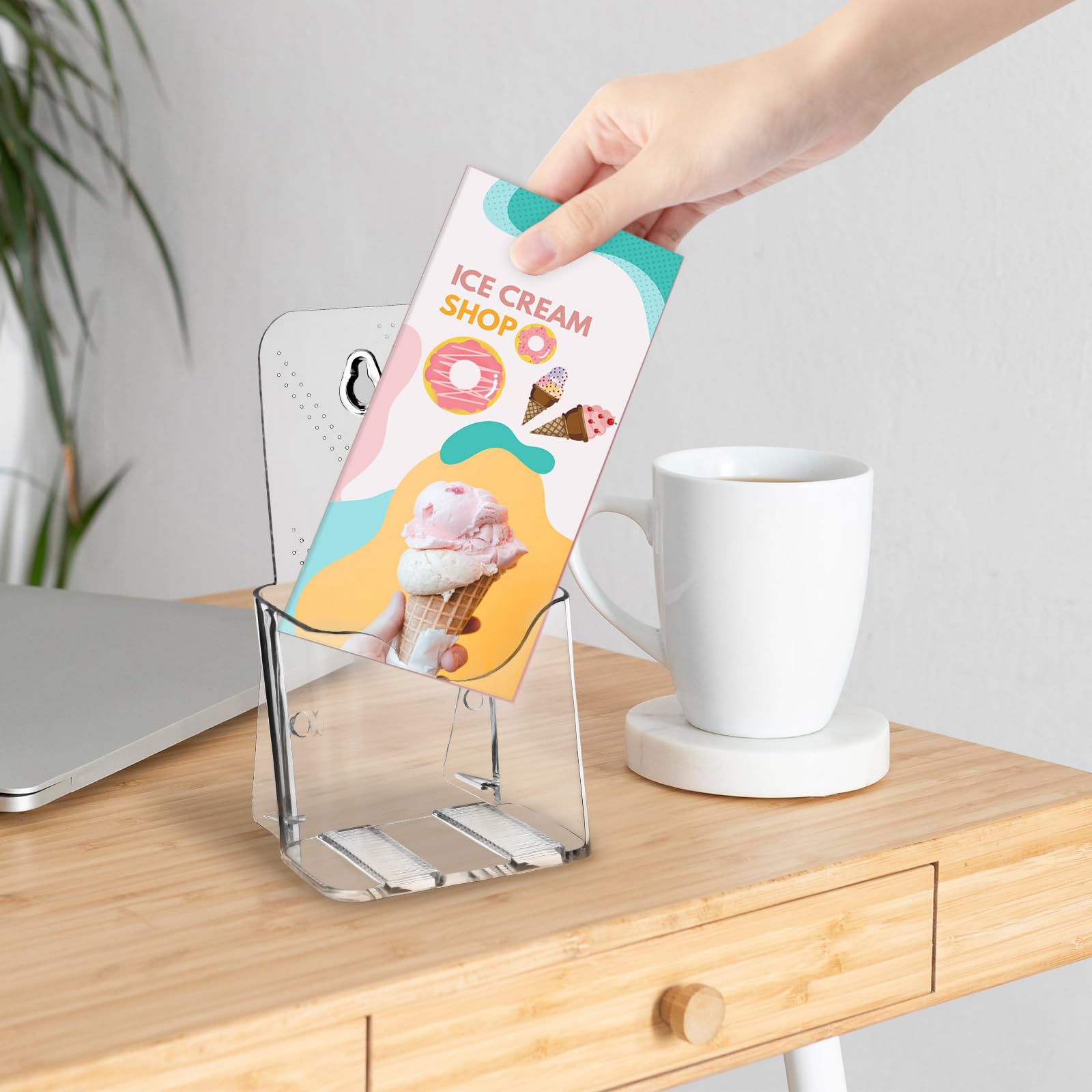 Worldity 10 Pcs Acrylic Brochure Holder, 4 x 8 Inch Pamphlet Holder Stand, Clear Literature Holder Wall Mount, Flyer Display Stand for Menu, Booklet, Brochure Tabletop Display for Office