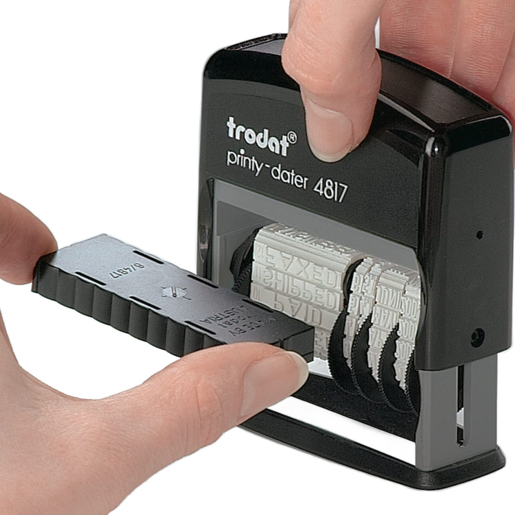 Trodat Tampon dateur 4817A - Date en Français + 12 Formules - Couleur d'Encrage Noire - Taille de Marquage 47 x 3,8 mm