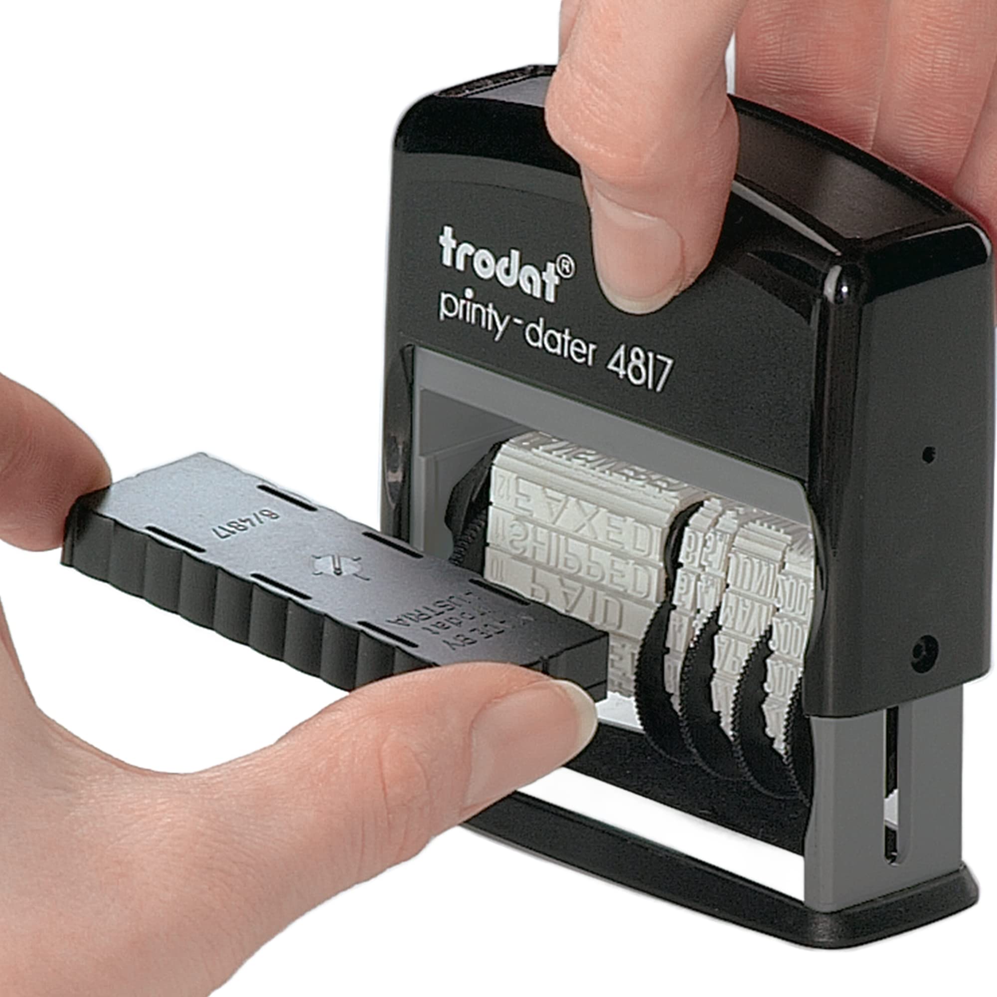 Trodat Tampon dateur 4817A - Date en Français + 12 Formules - Couleur d'Encrage Noire - Taille de Marquage 47 x 3,8 mm