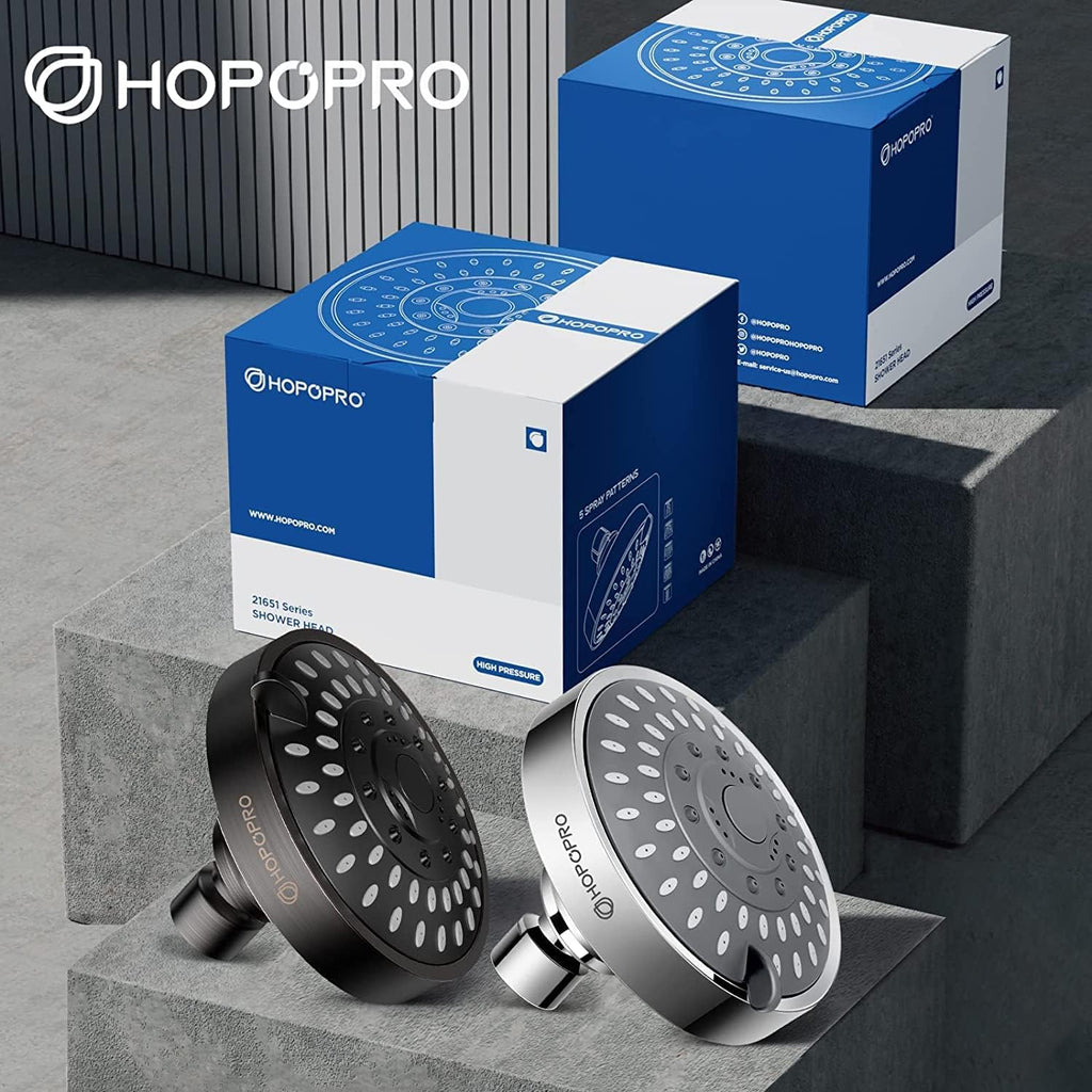 HOPOPRO 5-Mode High Pressure Shower Head - The Washington Post, NBC News, Today TV Show Recommended - High Flow Fixed Showerheads (4 Inch Chrome)