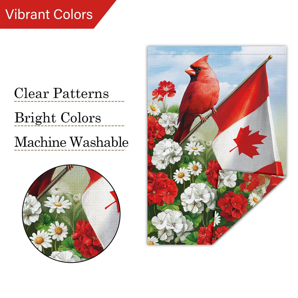 Louise Maelys Canada Day Garden Flag 28x40 Double Sided, Burlap Small Patriotic Geranium Daisy Floral Cardinal Welcome Canadian Outside Outdoor Yard Porch Lawn Decor (Only Flag)