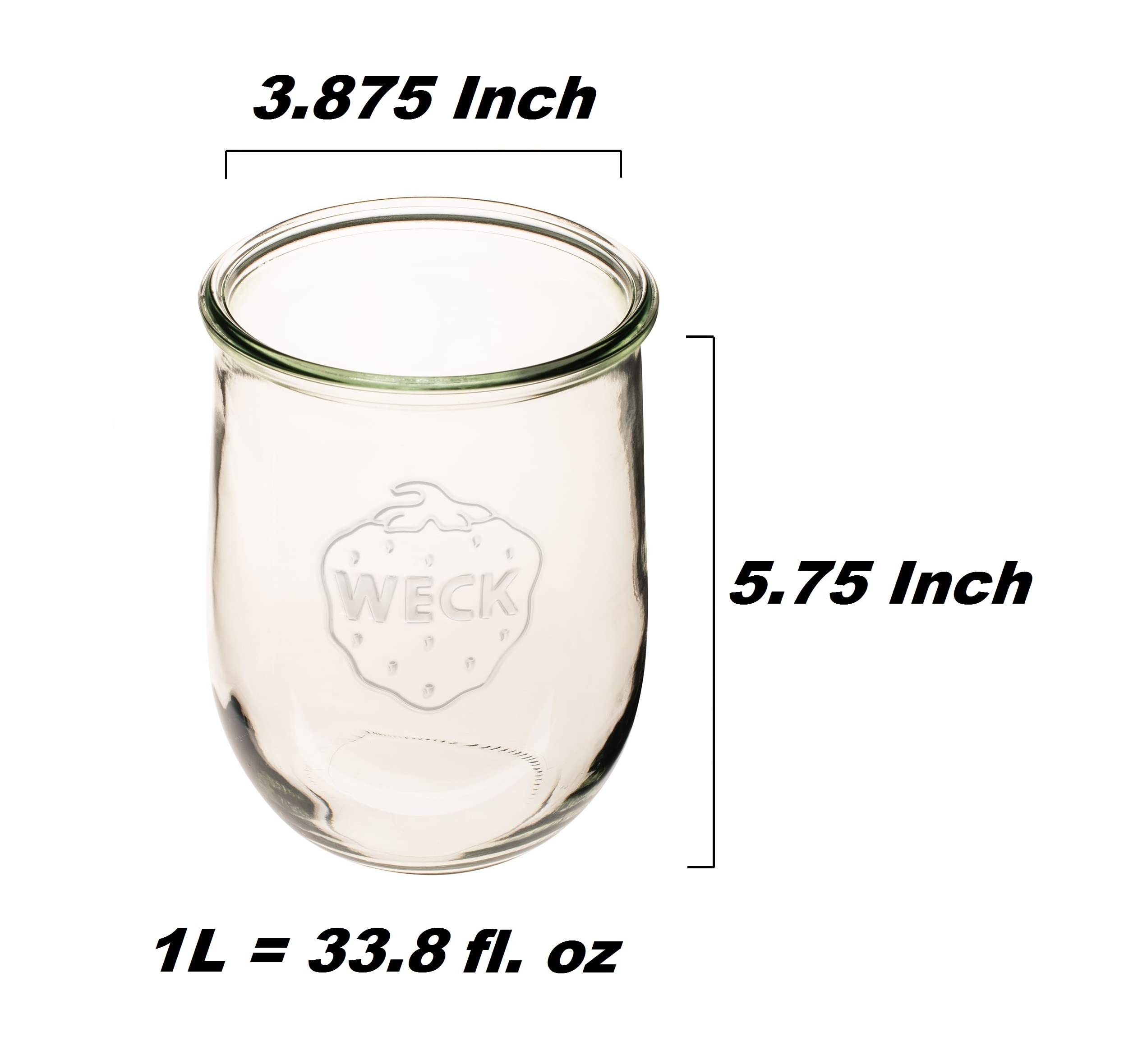 Weck Tulip Jar - Sour Dough Starter Jars for Sourdough - 1 x WECK 745 Large Clear Jar with Wide Mouth - 1 Liter Includes Glass Lid, rubber seal and steel clips