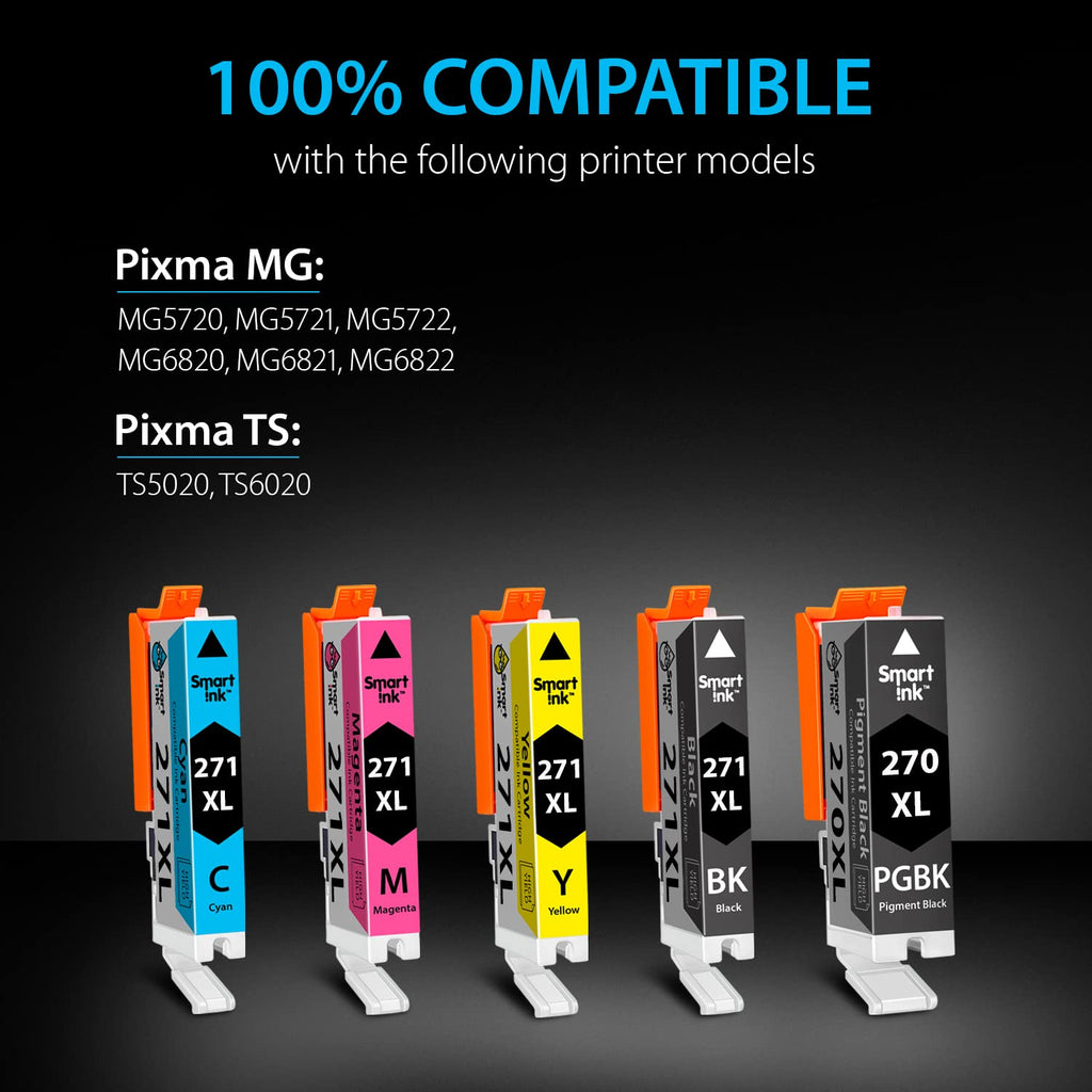 Smart Ink Compatible Ink Cartridges Replacement for Canon PGI 270 CLI 271 XL (PGBK/Black/Cyan/Magenta/Yellow 5 Combo Pack) for Canon PIXMA MG5720 MG5722 MG6820 MG5721 TS5020 TS6020 Printer
