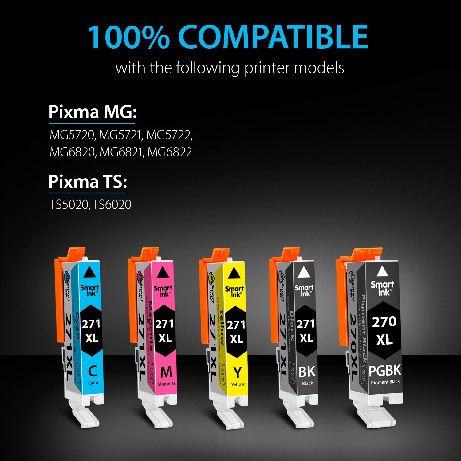 Smart Ink Compatible Ink Cartridges Replacement for Canon PGI 270 CLI 271 XL (PGBK/Black/Cyan/Magenta/Yellow 5 Combo Pack) for Canon PIXMA MG5720 MG5722 MG6820 MG5721 TS5020 TS6020 Printer