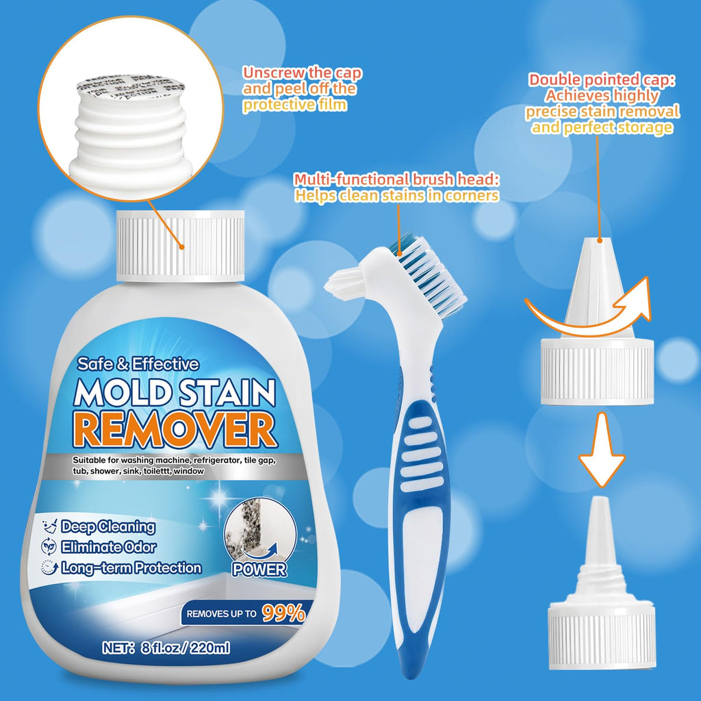 Aarovibe Mold Stain Remover Gel, 8 fl oz Heavy Duty Washing Machine Cleaner for Front Loader Washing Machine Seal, Bathroom Grout, Shower, Caulk - Front Load Washer Cleaning Solution