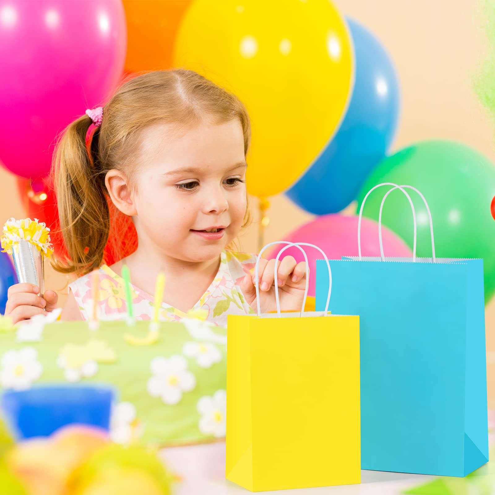 BagDream Medium Party Favor Paper Gift Bags with Handles 24PCS 8x4.25x10.5 6 Assorted Rainbow Colors Party Bags Kraft Paper Bags for Wedding Brithday Parties