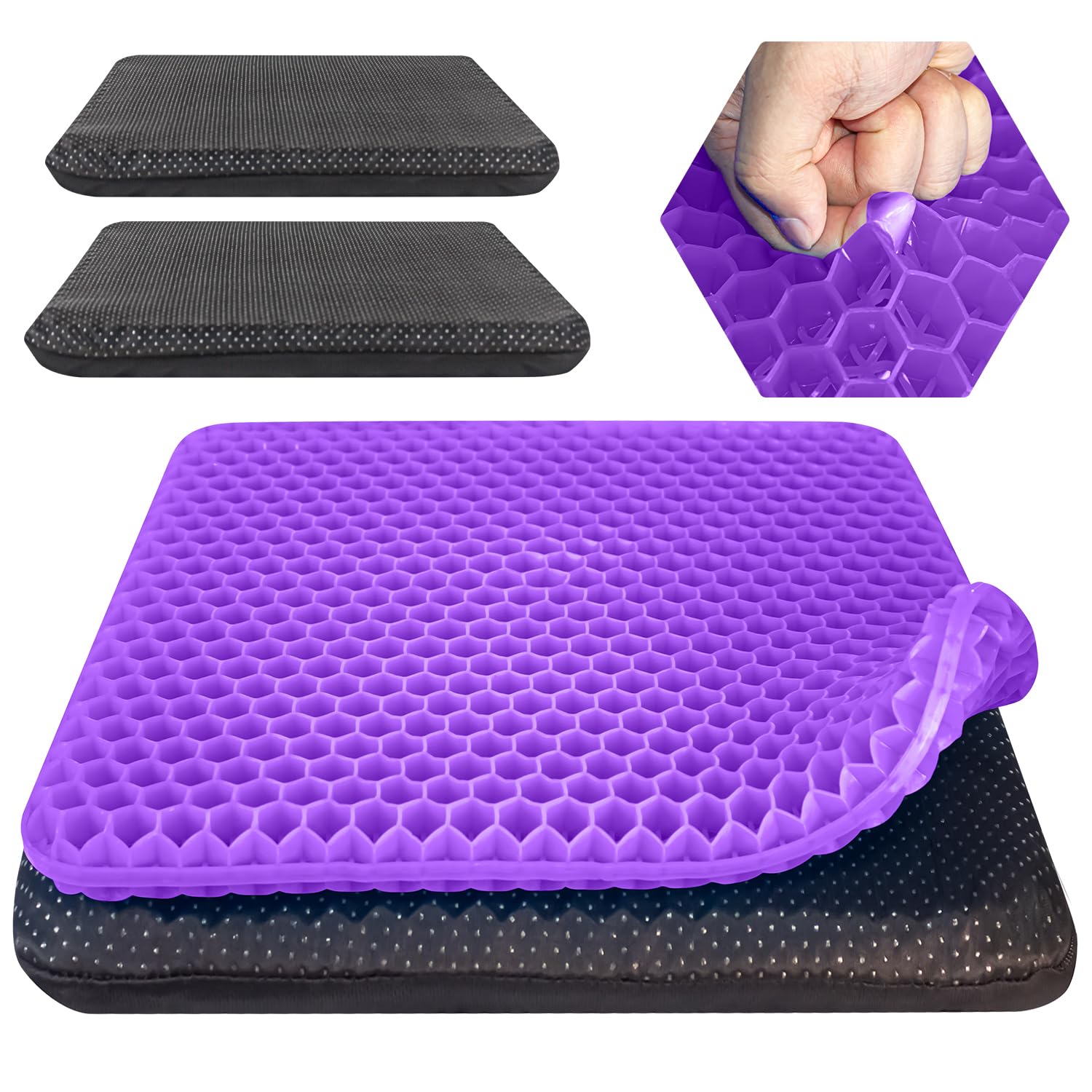 Large Gel Seat Cushion for Long Sitting with 2 Non-Slip Cover- 45 x 45cm,Soft & Breathable,Seat Cushion for Desk Chair,Wheelchair,Car,Stadium,Airplane,Blue Support,Office Chair,air Plane,bleacher